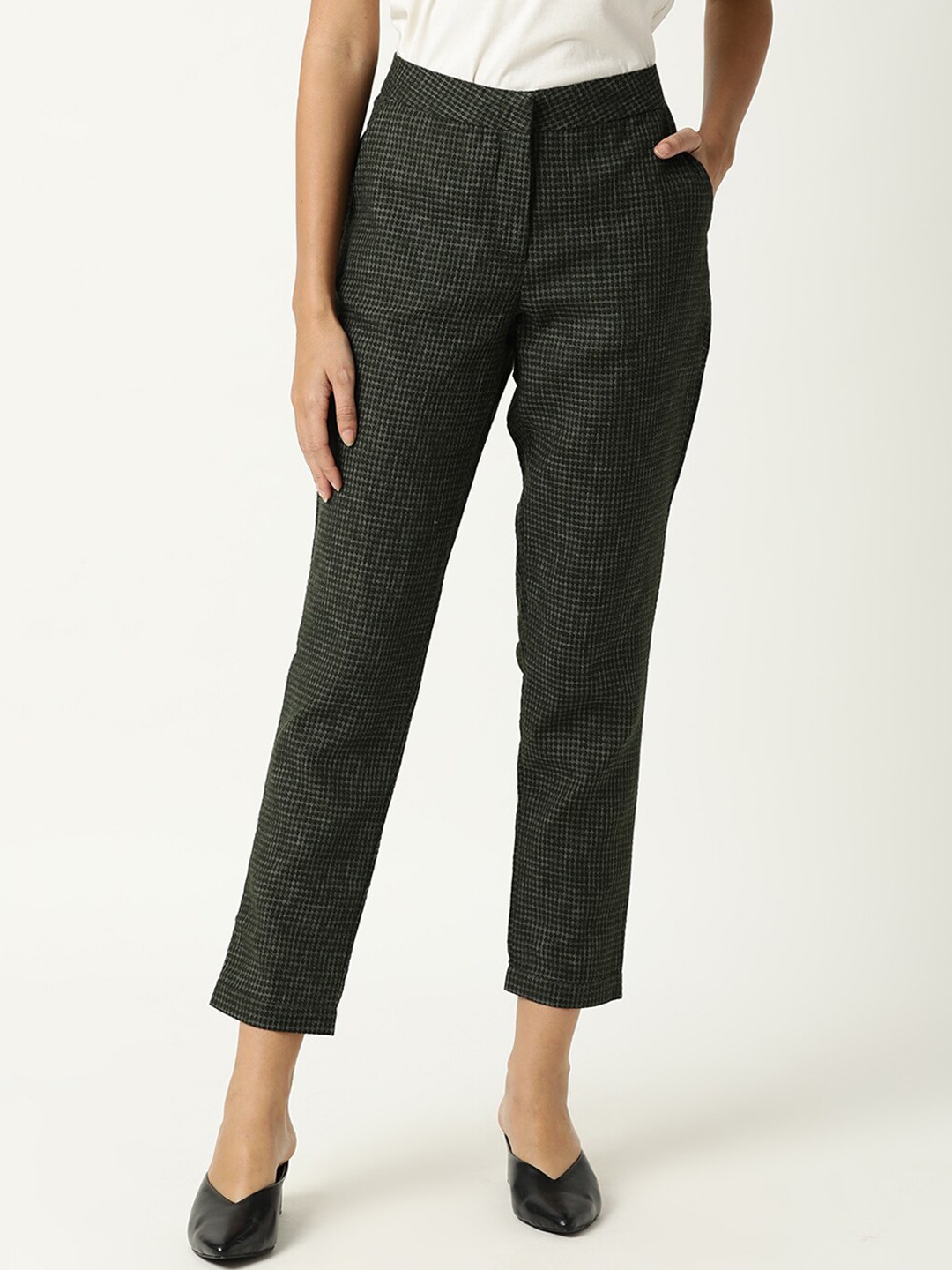 

RAREISM Women Olive Green Self Design Trousers