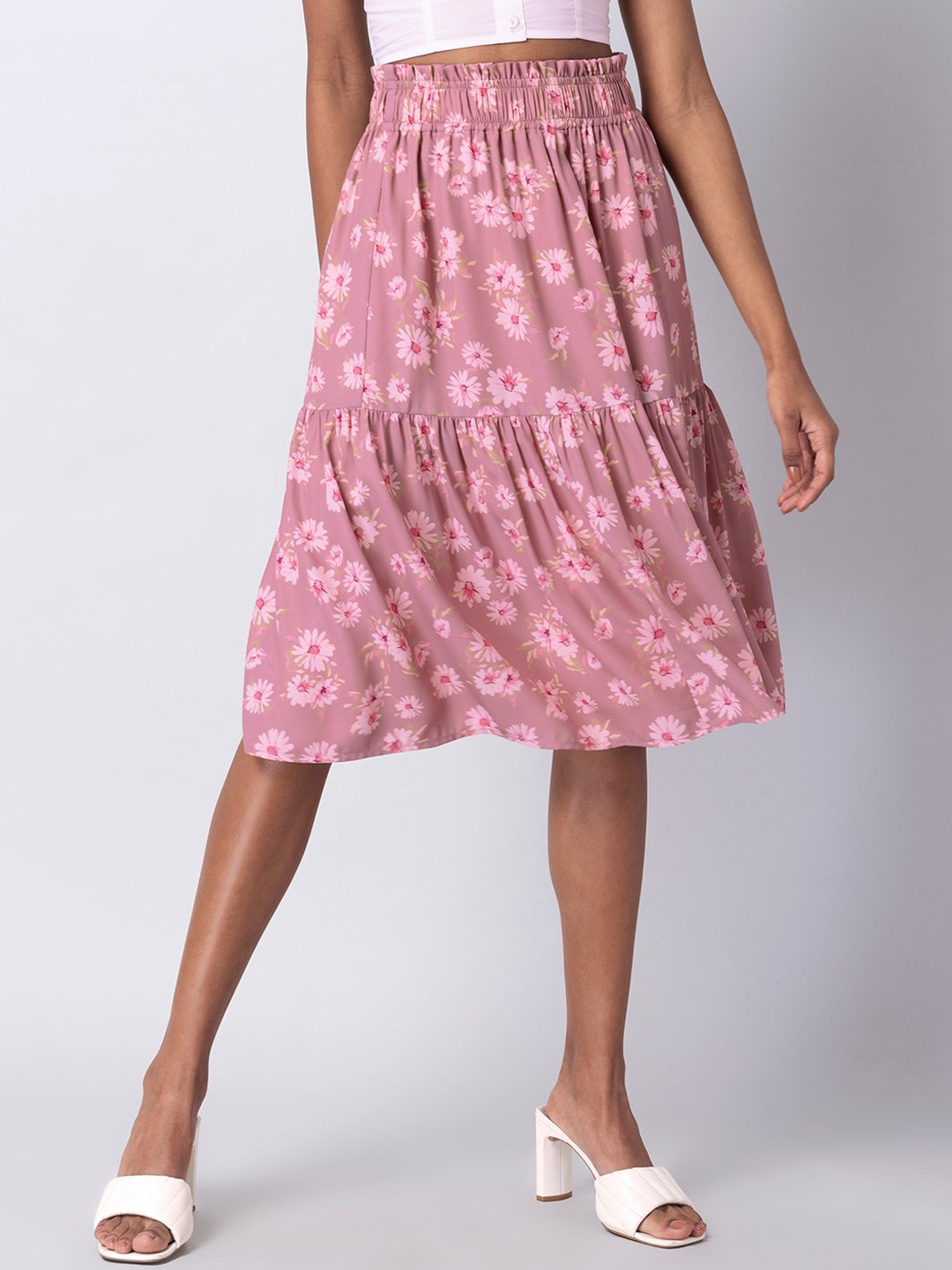 

FabAlley Women Pink Floral Printed Midi Skirt