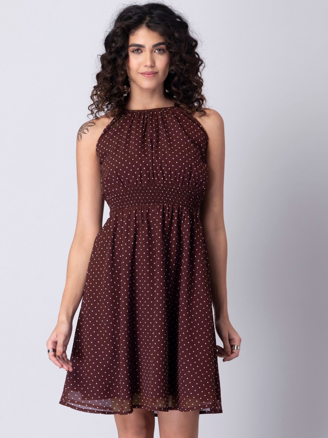 

FabAlley Maroon Halter Neck Georgette Dress