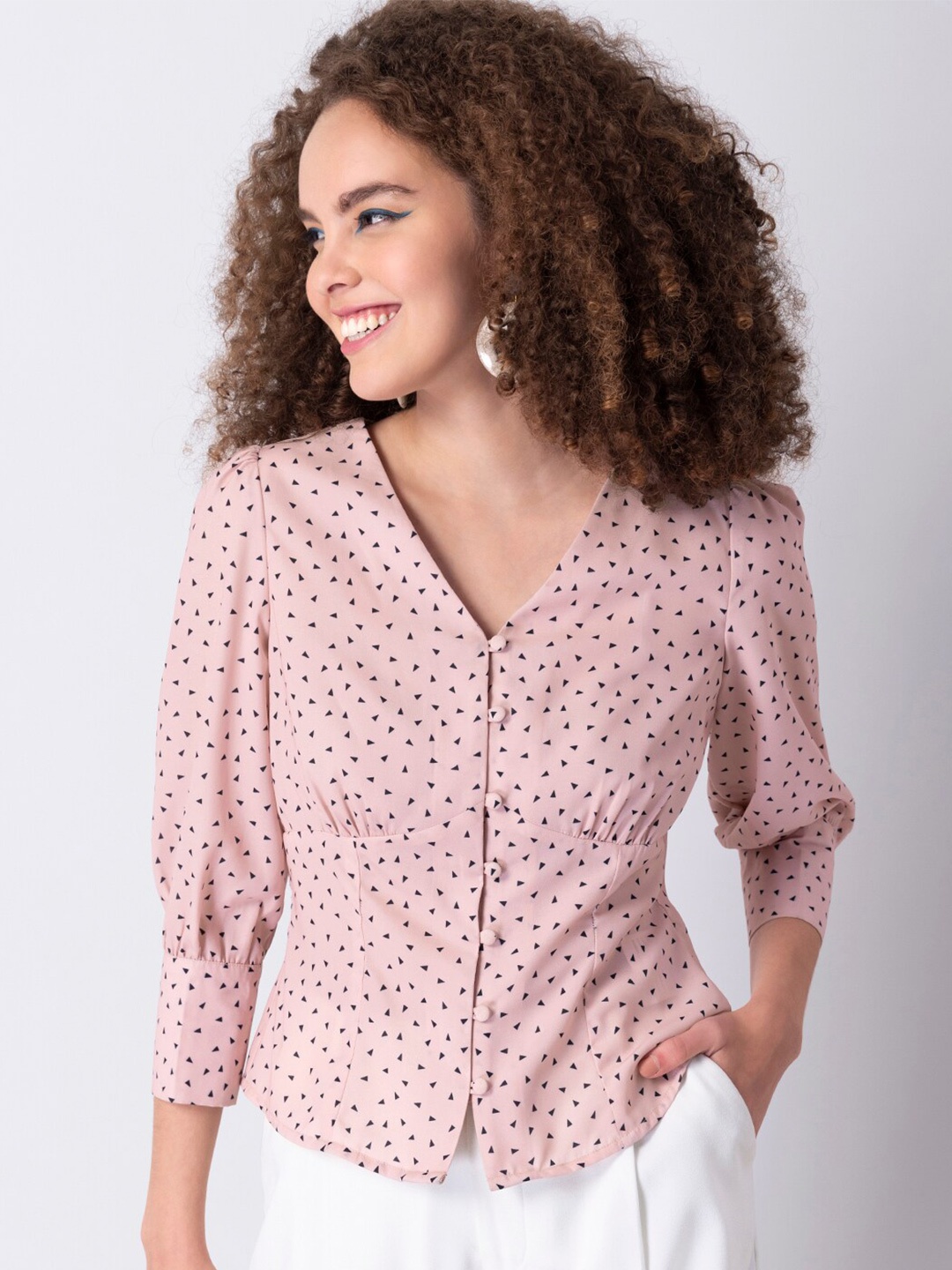 

FabAlley Pink Geometric Printed Shirt Style Top