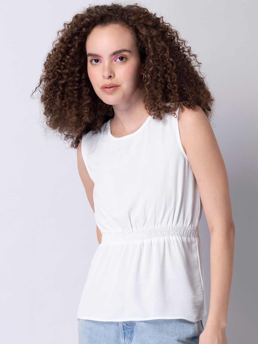 

FabAlley White Georgette Cinched Waist Top