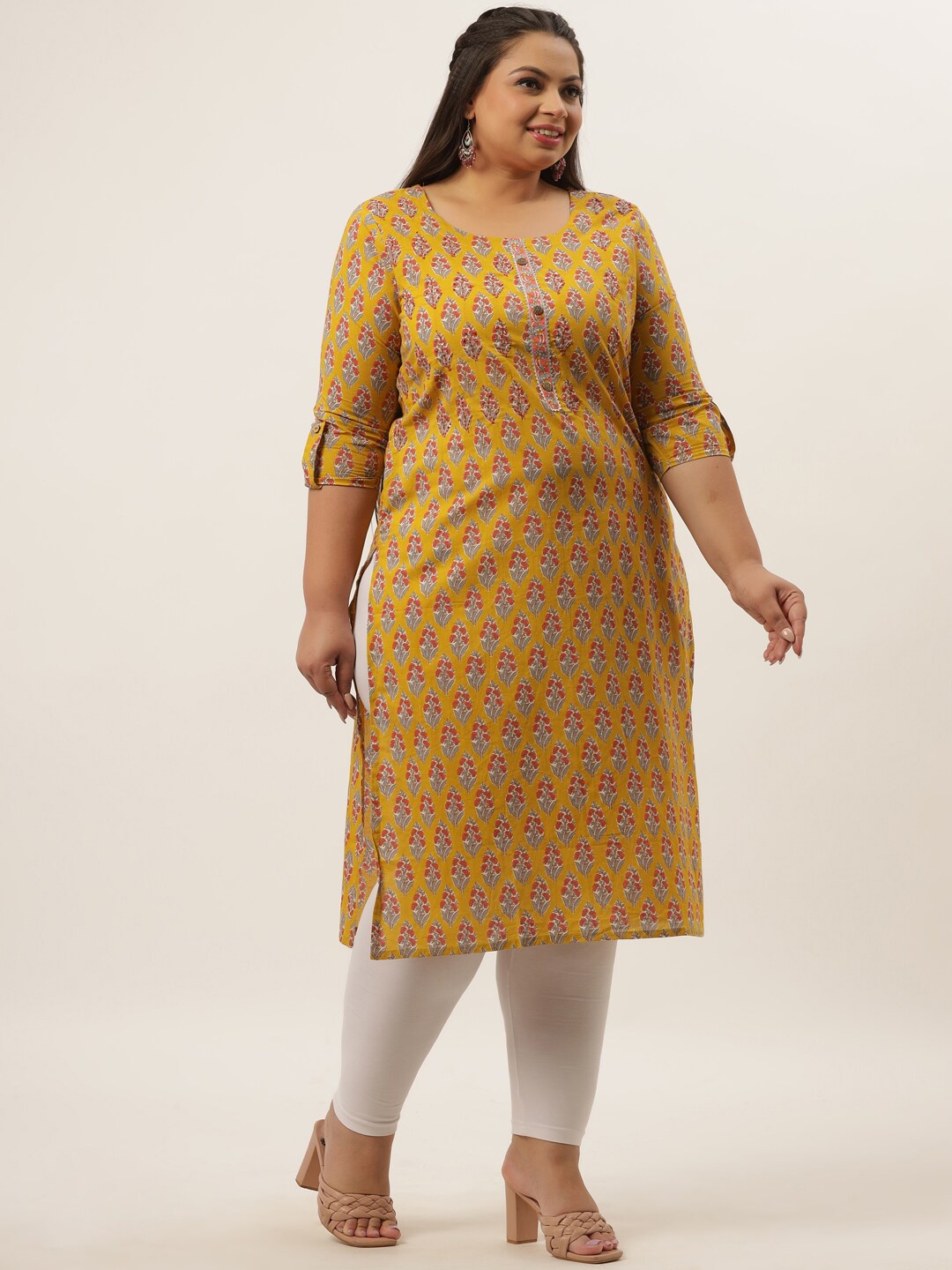 

Yufta Plus Size Women Yellow Floral Printed Kurta