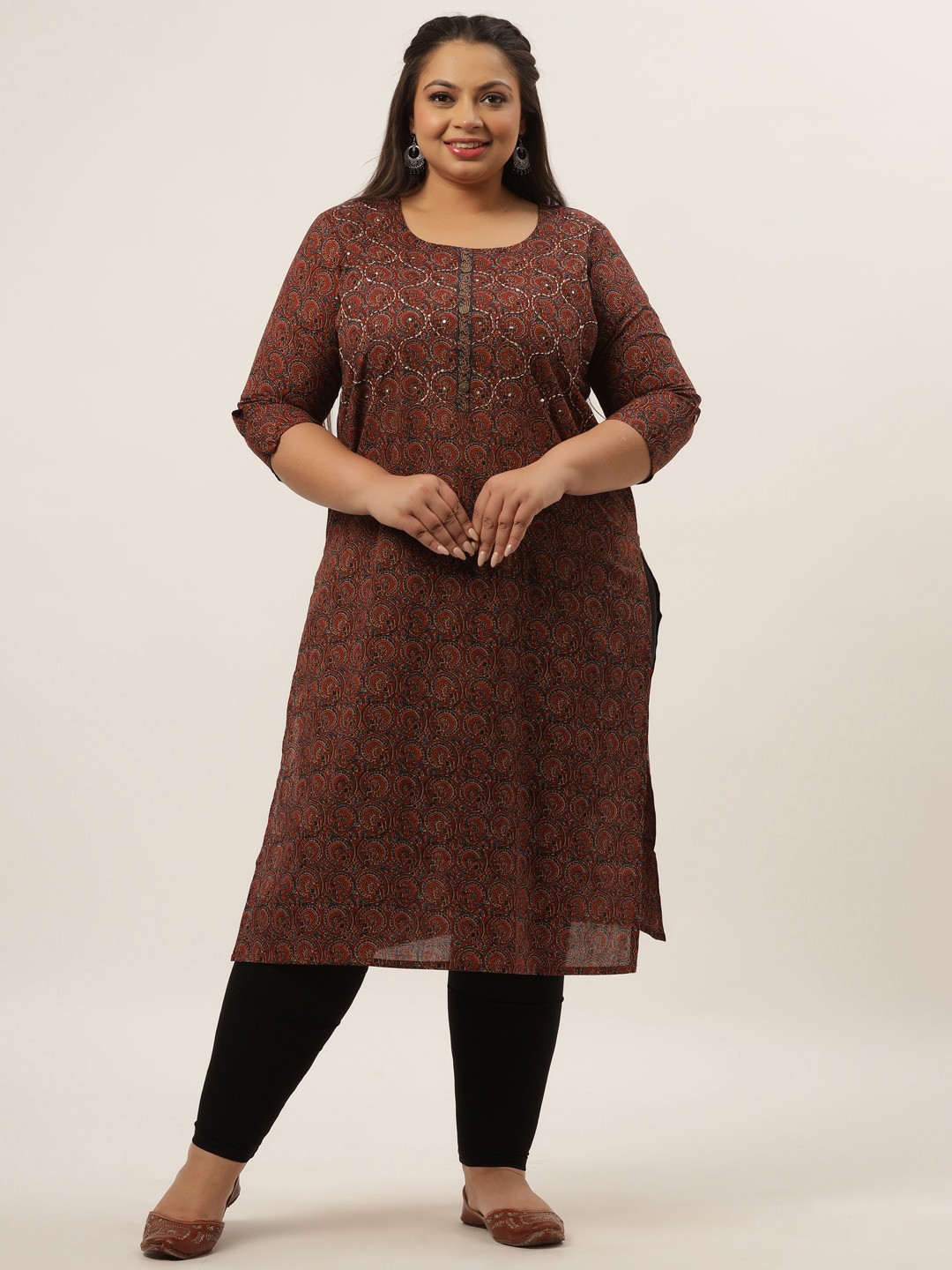 

Yufta Women Brown Yoke Design Flared Sleeves Thread Work Anarkali Kurta