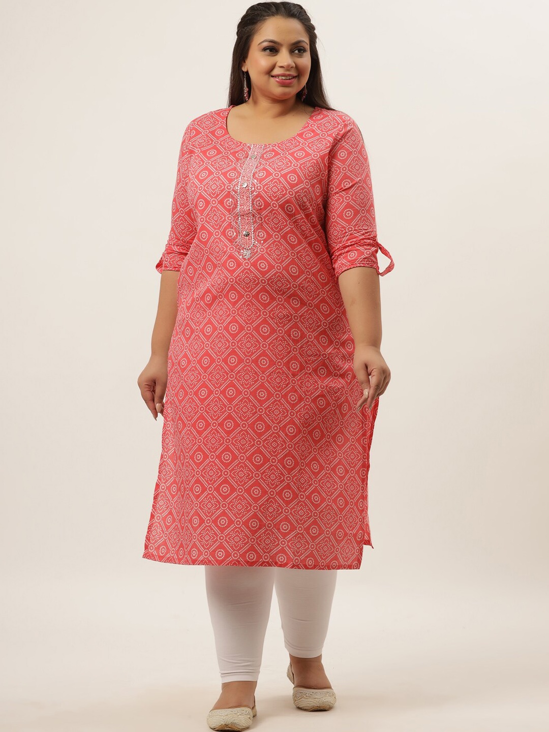 

Yufta Women Pink Geometric Flared Sleeves Thread Work Kurta