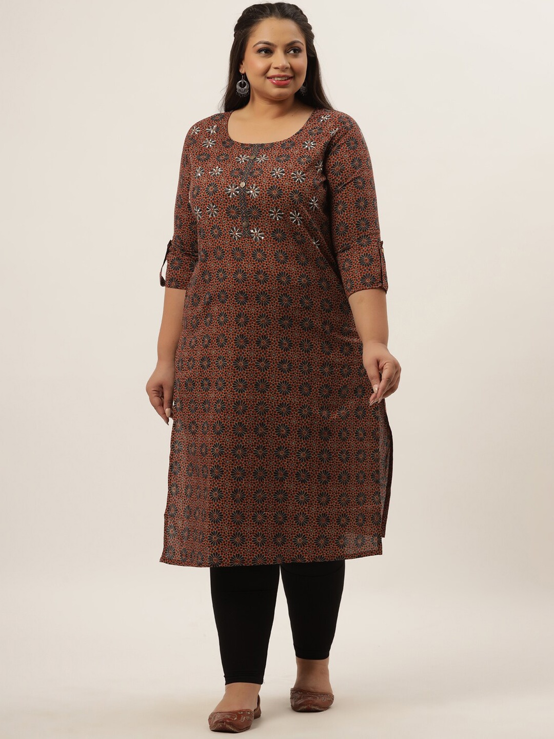 

Yufta Women Brown Printed Pure Cotton Kurta