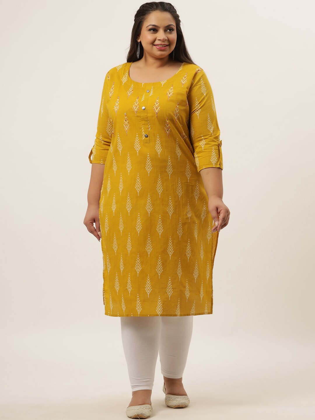 

Yufta Women Mustard Yellow & chinese gold Ethnic Motifs Thread Work Kurta