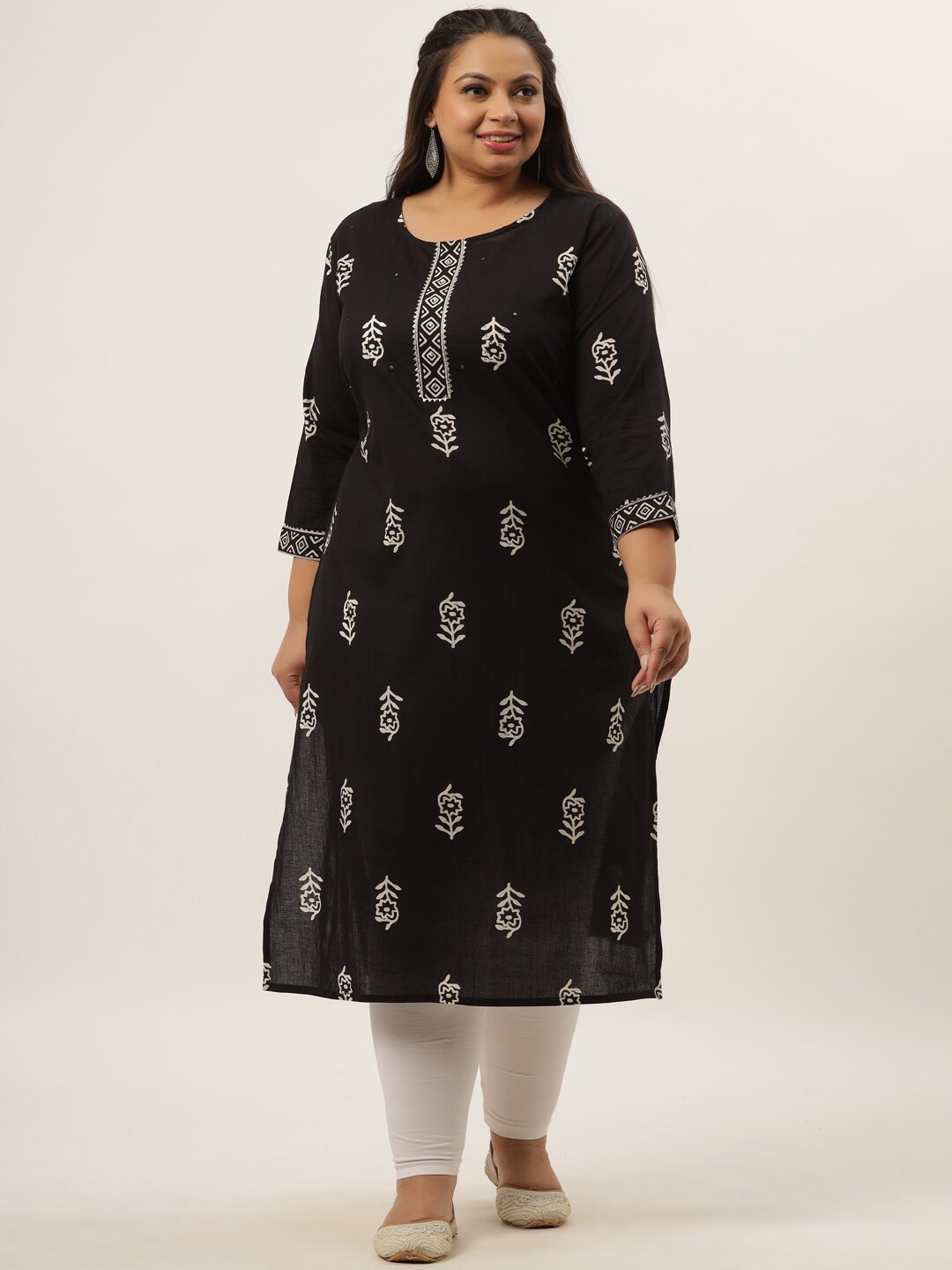 

Yufta Women Plus Size Black Ethnic Motifs Printed Pure Cotton Kurta