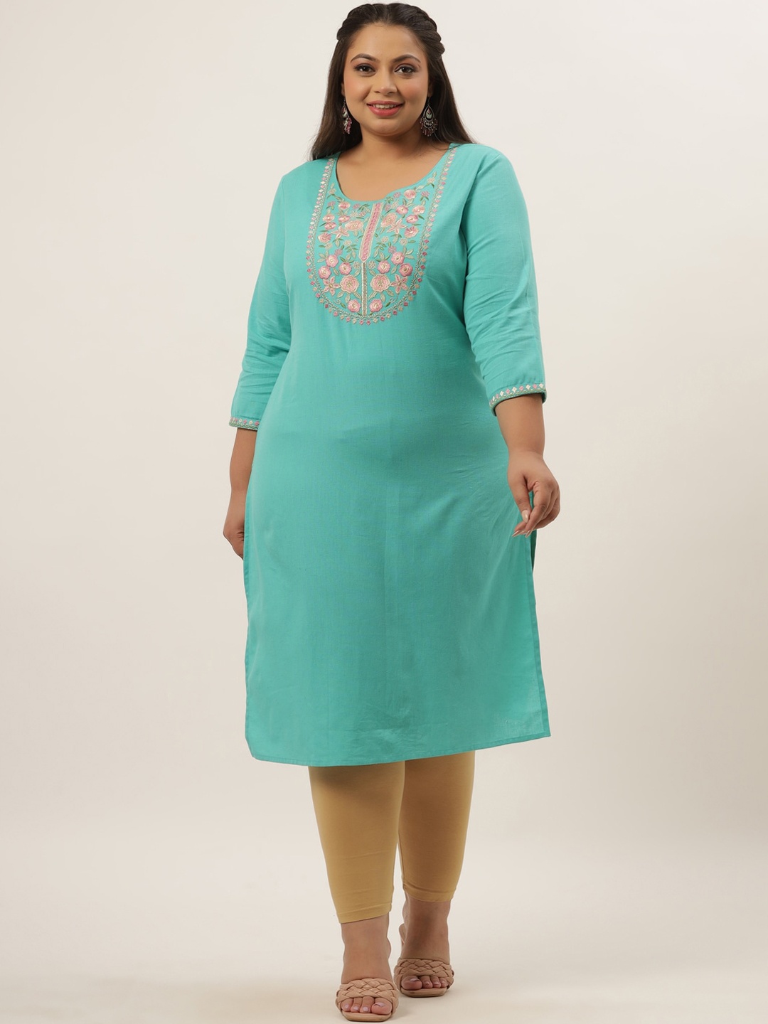 

Yufta Women Turquoise Blue Thread Work Kurta