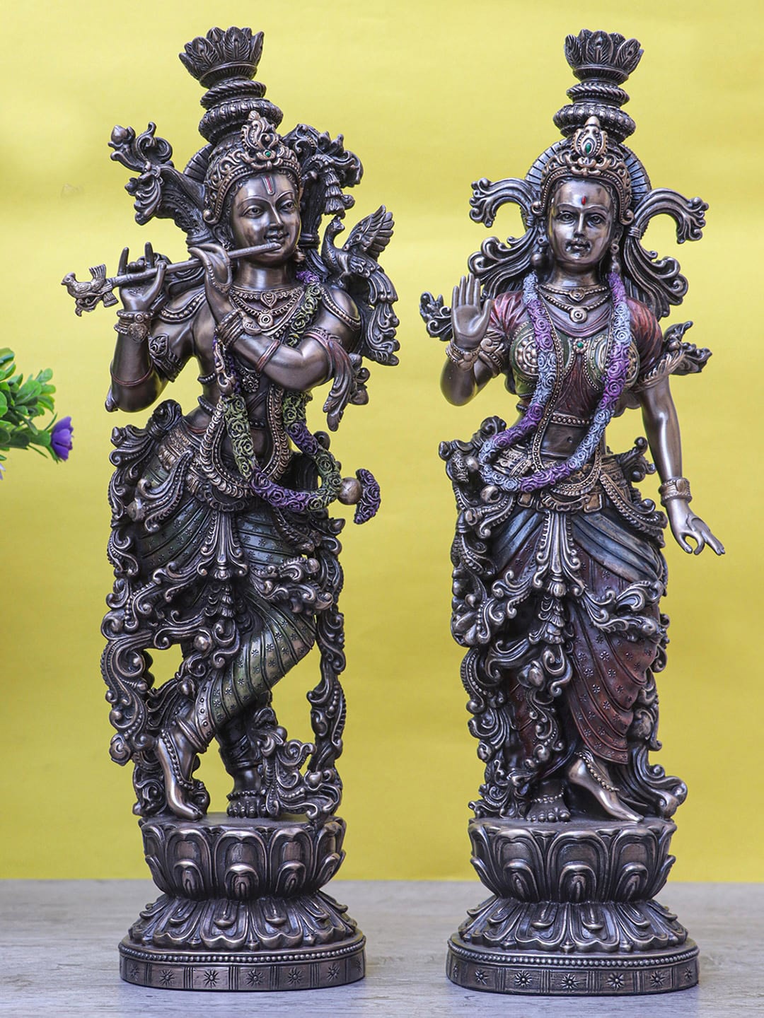 

StatueStudio Set Of 2 Bronze Toned Radha Krishna Idol, Gold