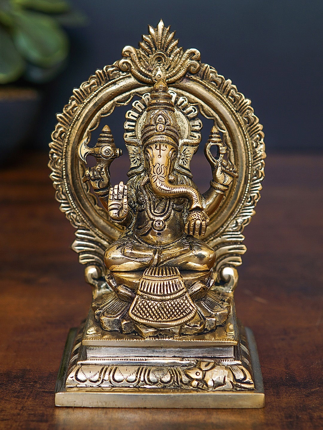 

StatueStudio Gold-Toned Brass Ganesha Statue Showpiece