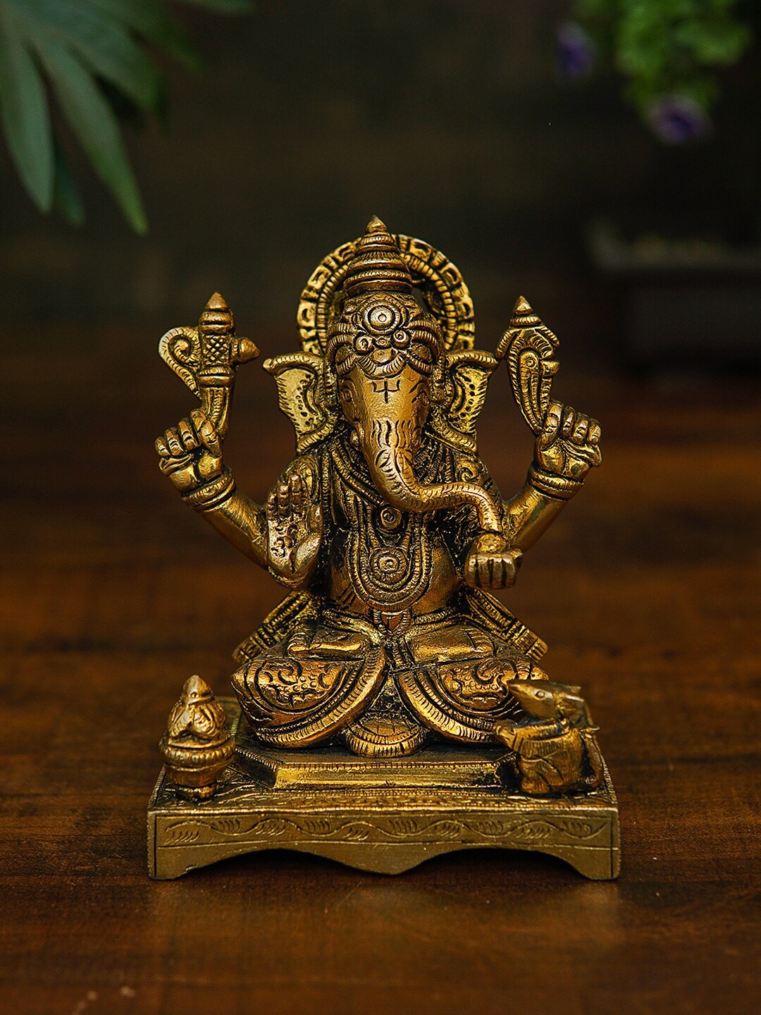 

StatueStudio Gold-Toned Glossy Antique Fine Ganesha Idol Showpieces