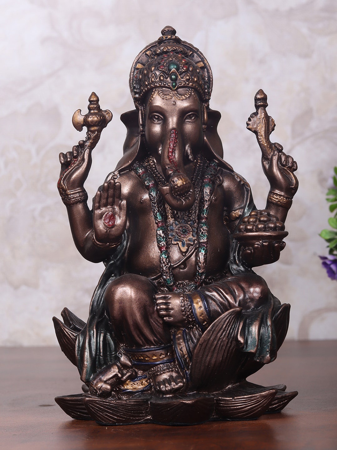

StatueStudio Bronze-Toned Ganesha Idol Sitting On Lotus Showpieces