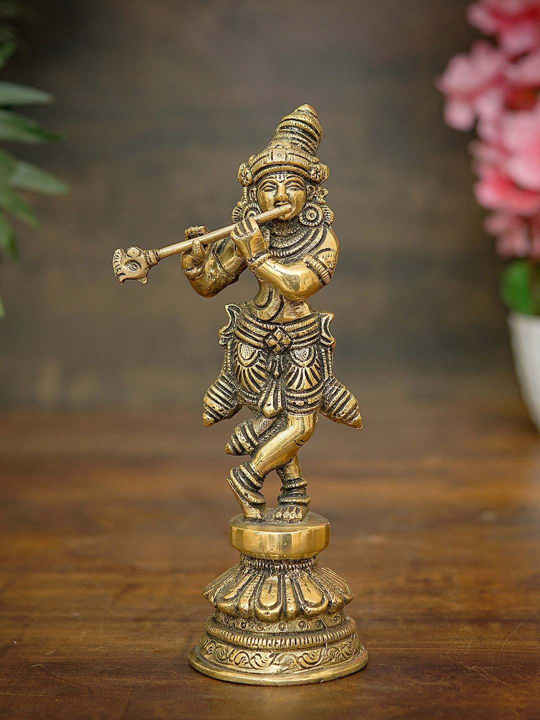 

StatueStudio Gold-Toned Brass Krishna Idol Showpiece