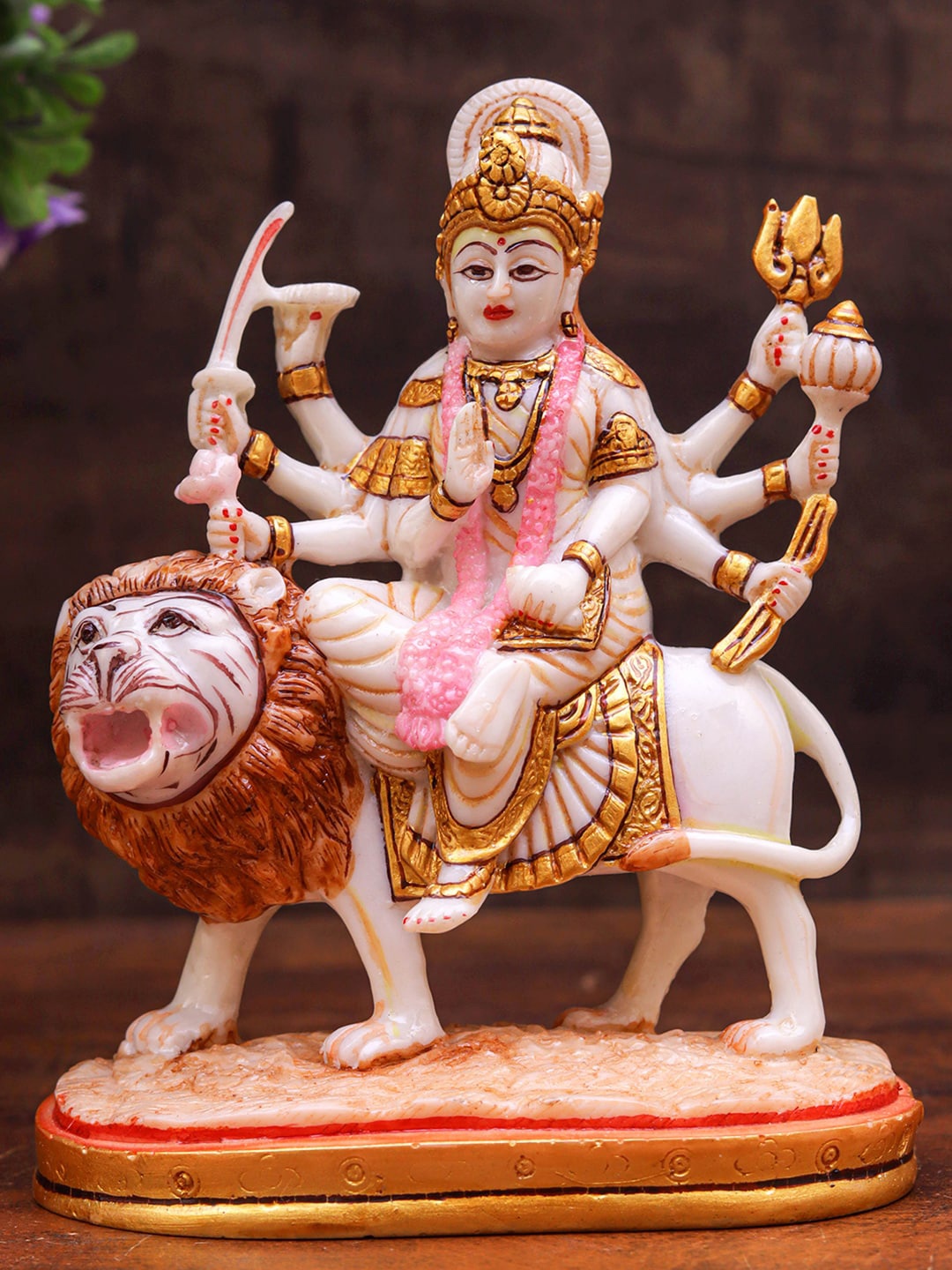 

StatueStudio White & Gold Durga Maa Showpiece