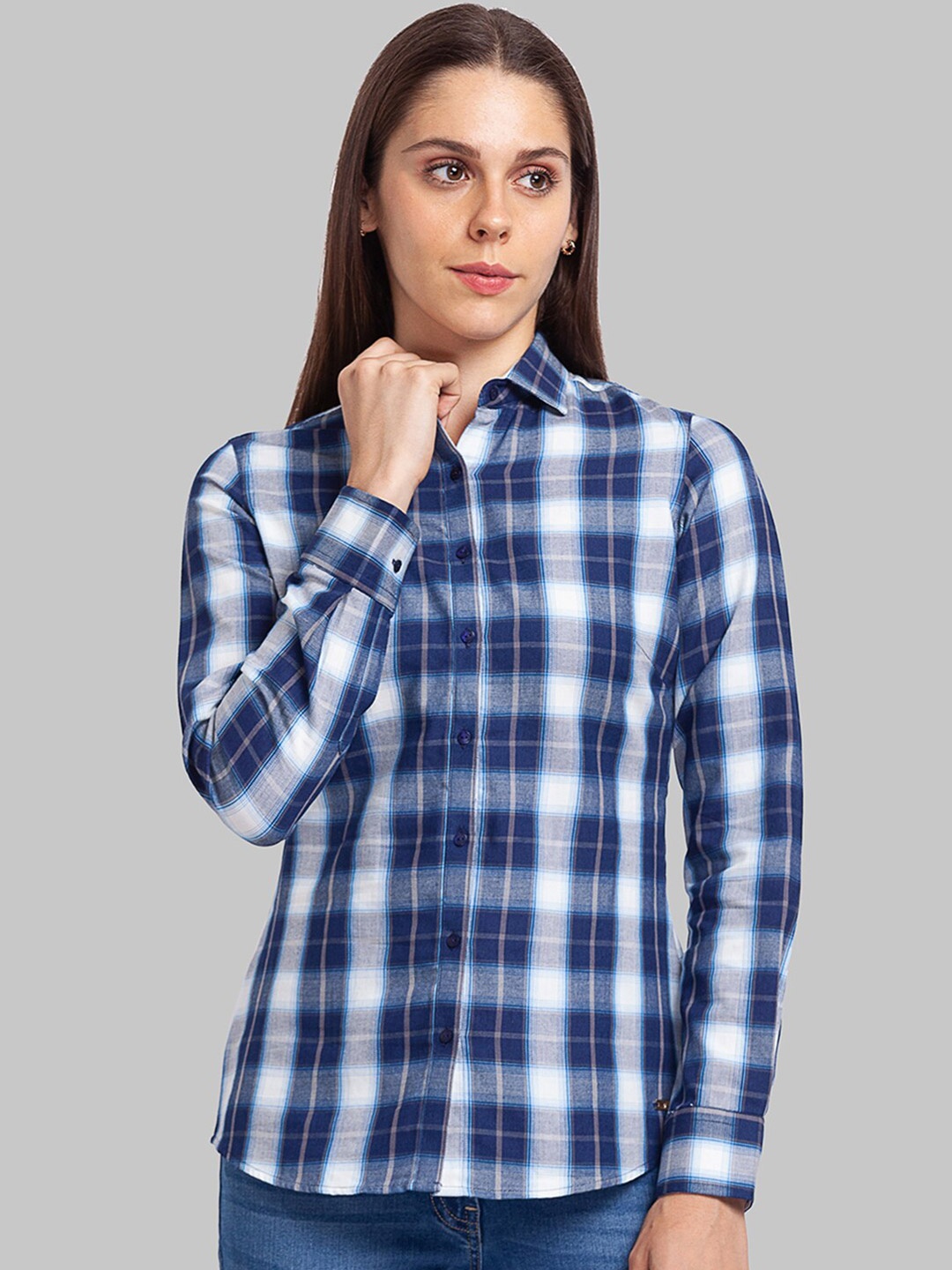 

Park Avenue Women Blue Tartan Checks Checked Casual Shirt