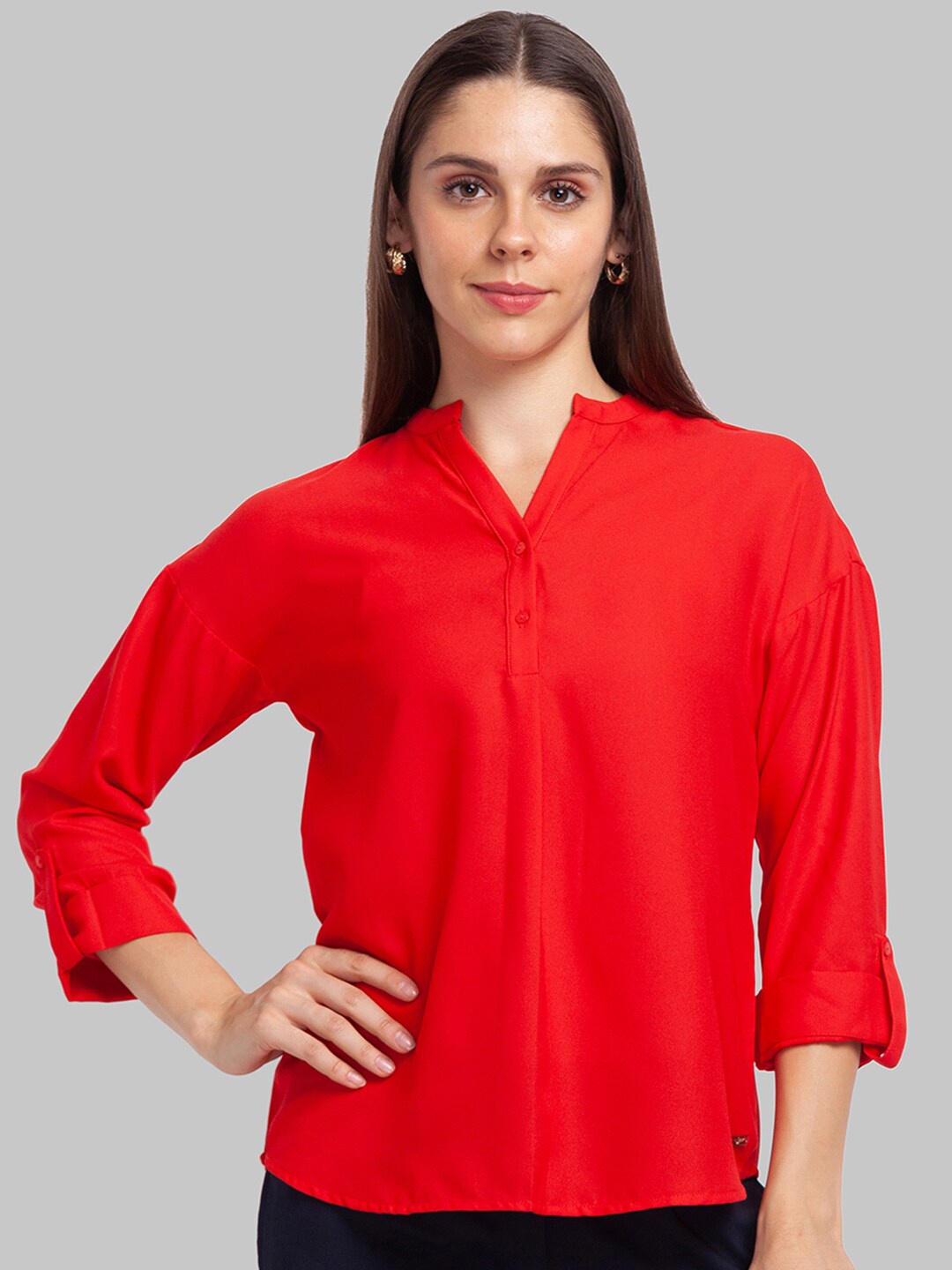 

Park Avenue Red Mandarin Collar Top