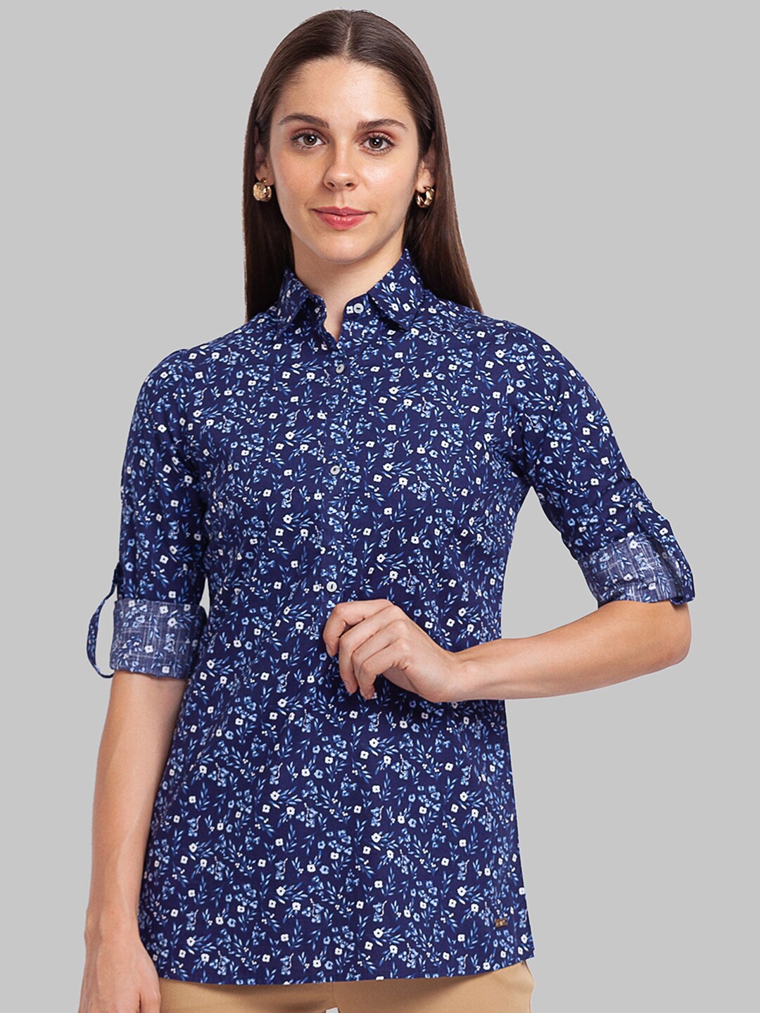

Park Avenue Women Blue Floral Printed Casual Shirt