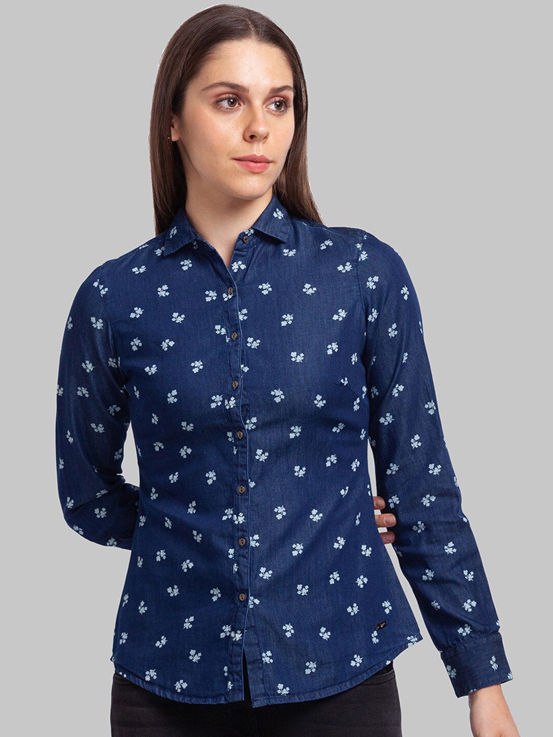 

Park Avenue Women Blue Floral Printed Casual Shirt