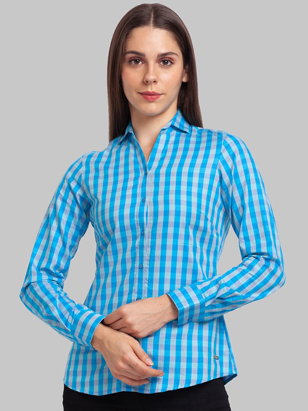 

Park Avenue Women Blue Gingham Checks Checked Casual Shirt