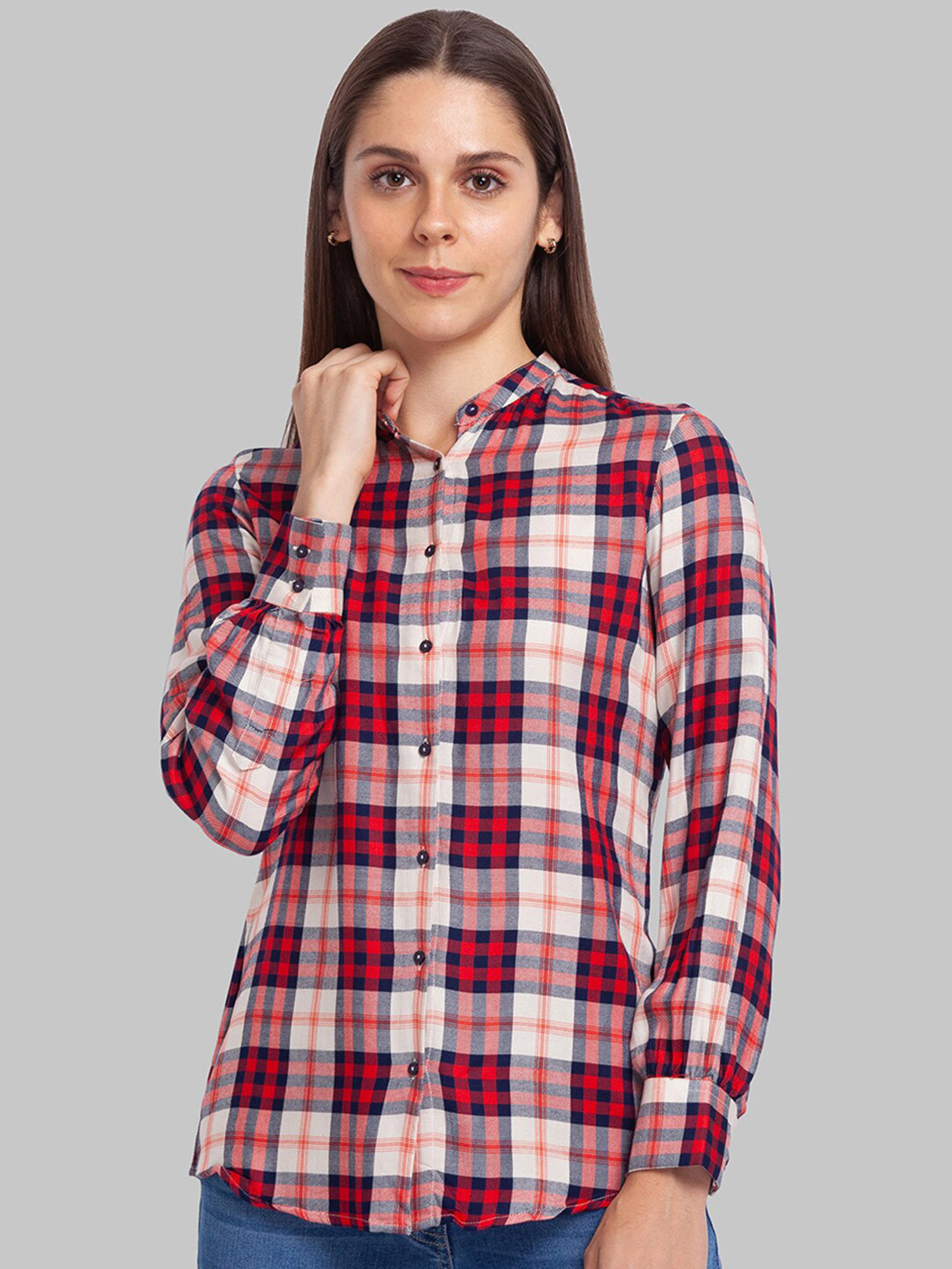 

Park Avenue Women Red Tartan Checks Checked Casual Shirt