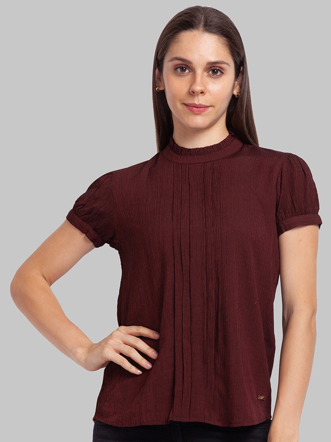 

Park Avenue Maroon Solid High Neck Top