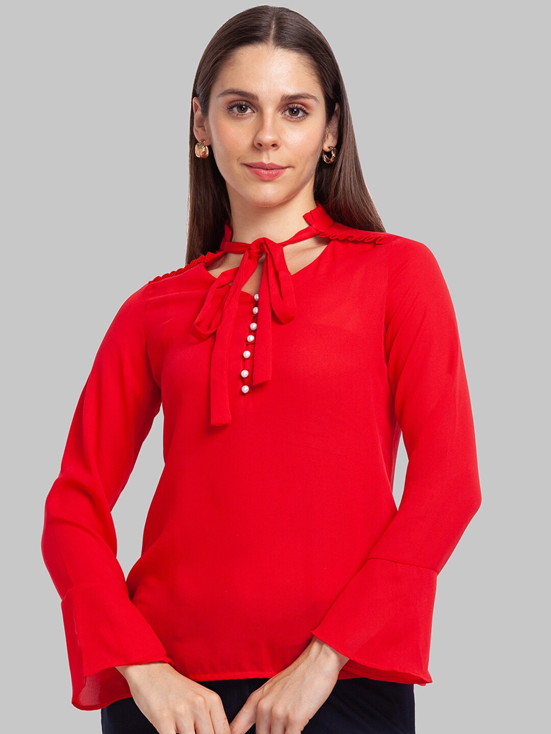 

Park Avenue Red Tie-Up Neck Top