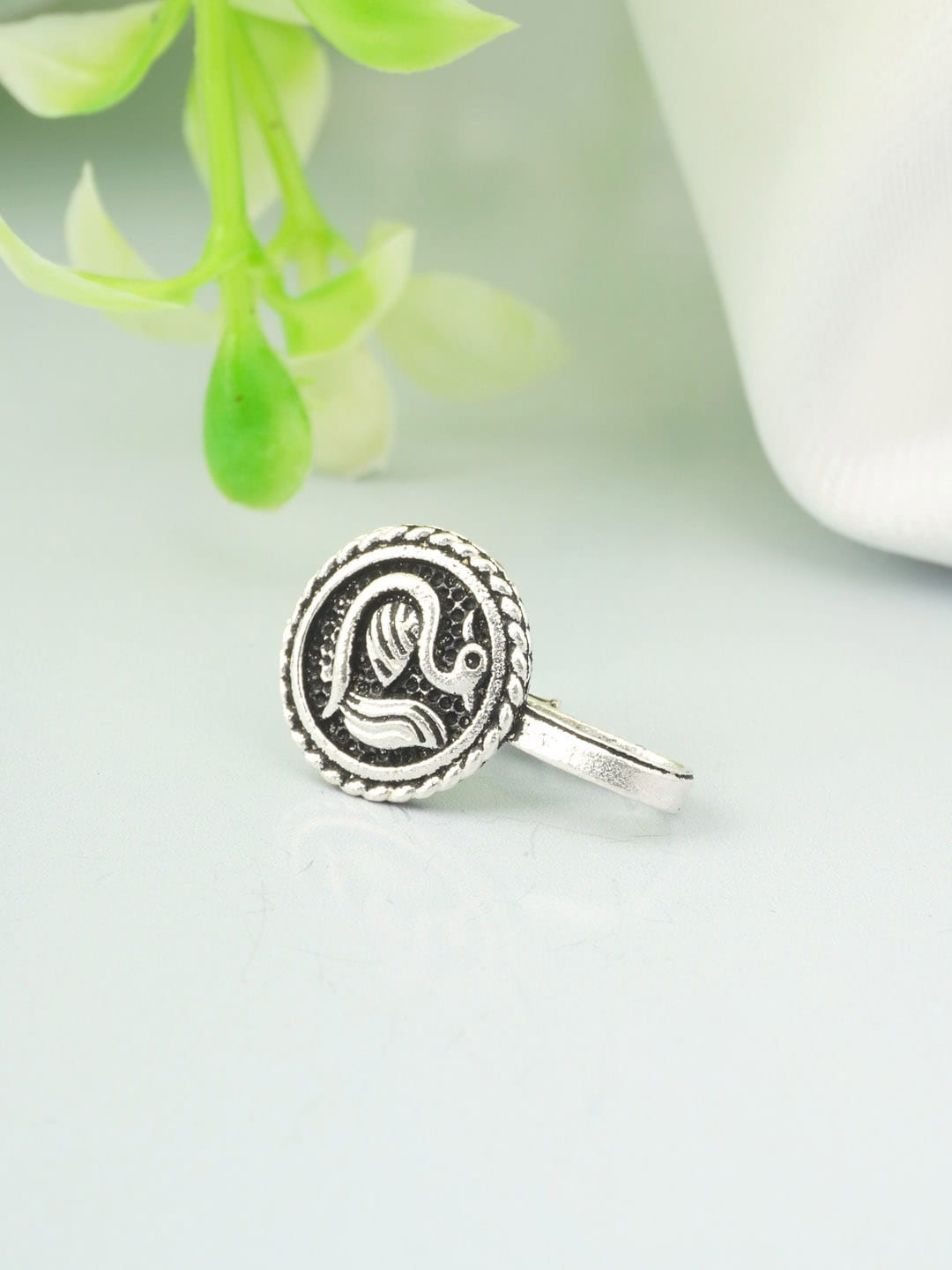 

Urmika Women Silver Plated Oxidized Ethnic Nosepin
