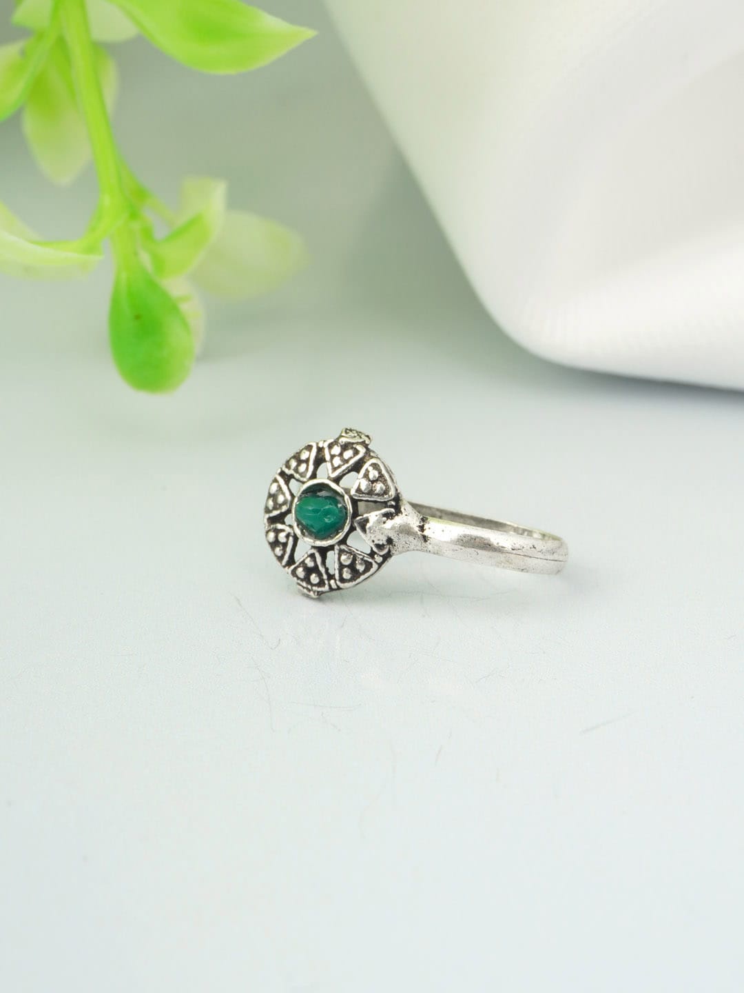 

Urmika Silver Plated Oxidised Nose Ring