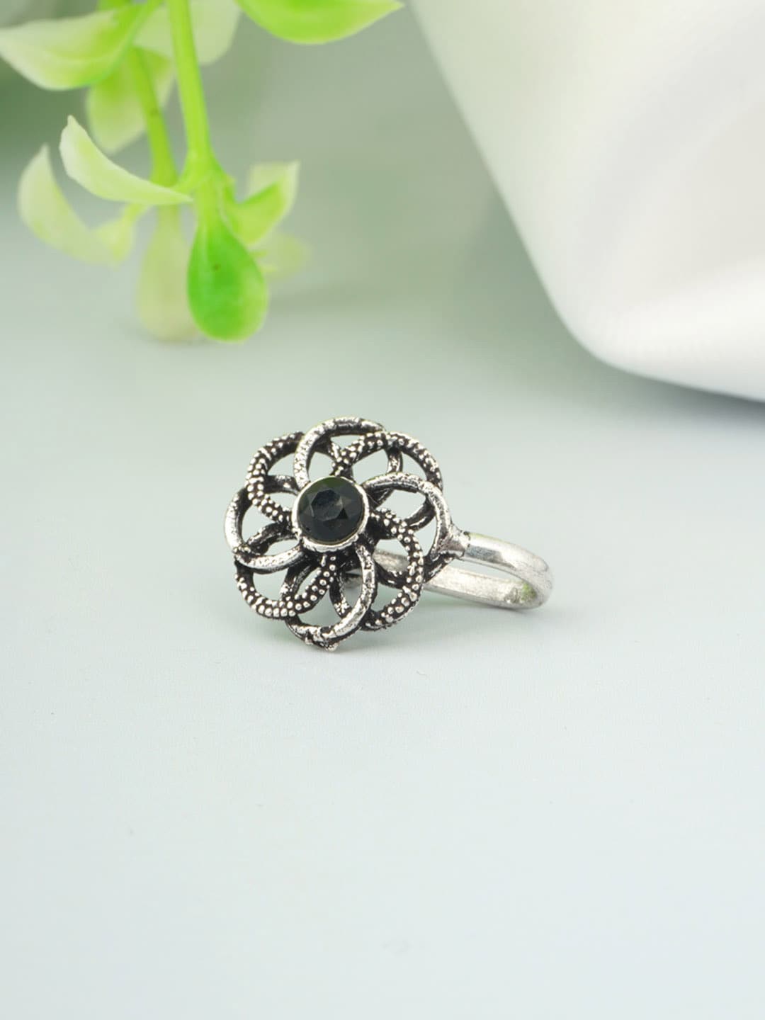 

Urmika Women Silver-Toned Ethnic Oxidised Nosepin