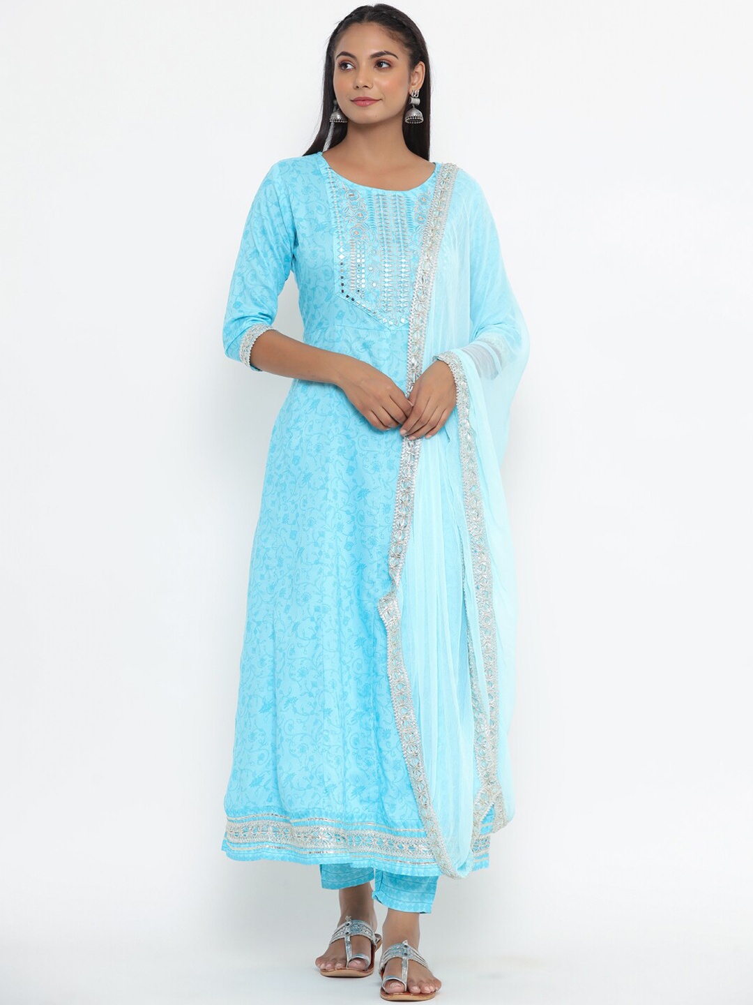 

UNISETS Women Turquoise Blue Kurta with Trousers & With Dupatta