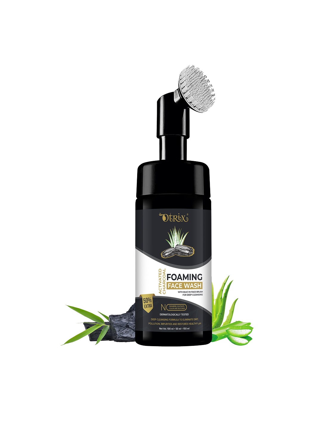 

Otrix Activated Charcoal Foaming Face Wash With Built-In Face Brush - 150 ml, Black