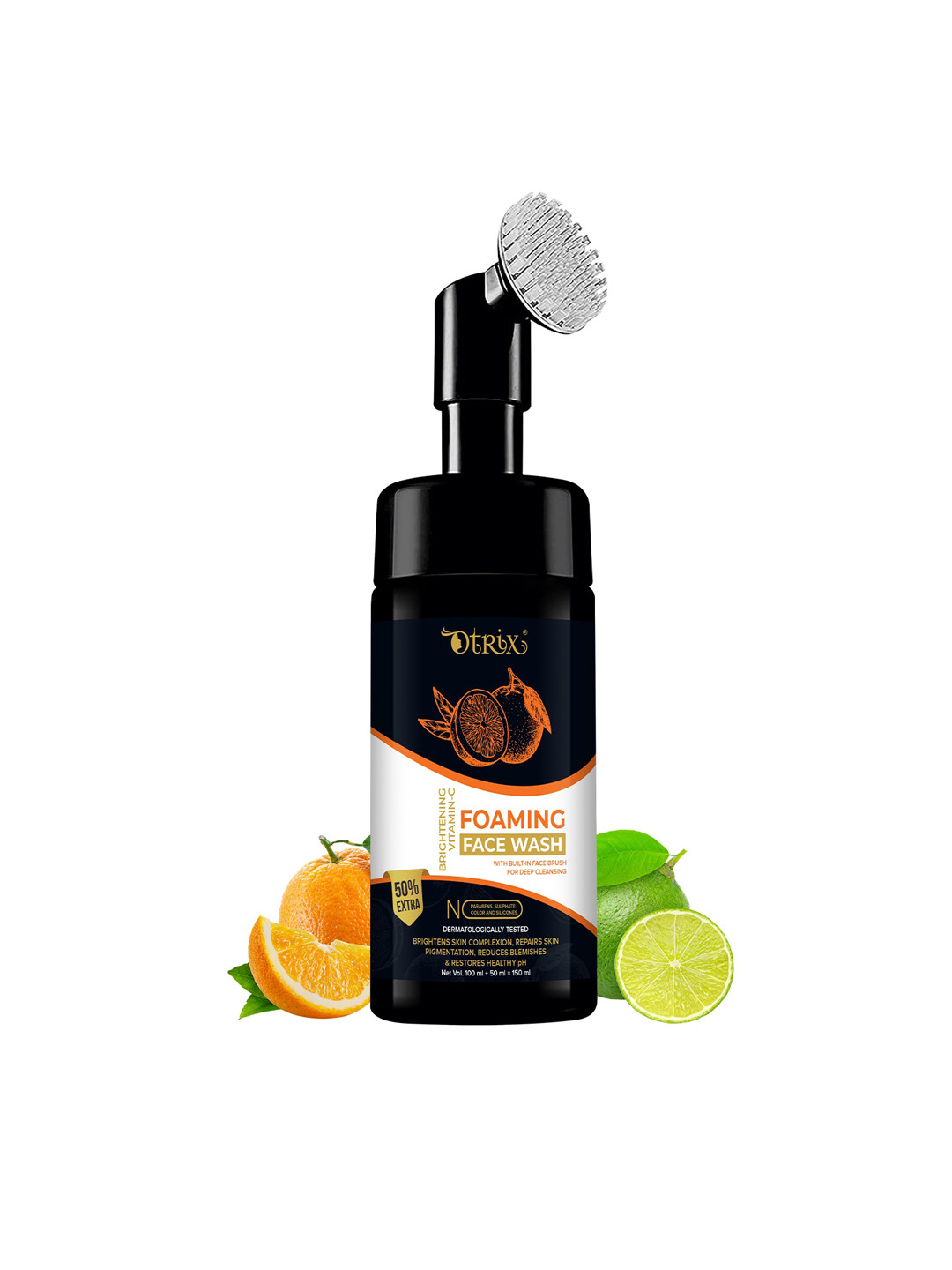 

Otrix Brightening Vitamin-C Foaming Face Wash with Built-In Brush - 150 ml, Black