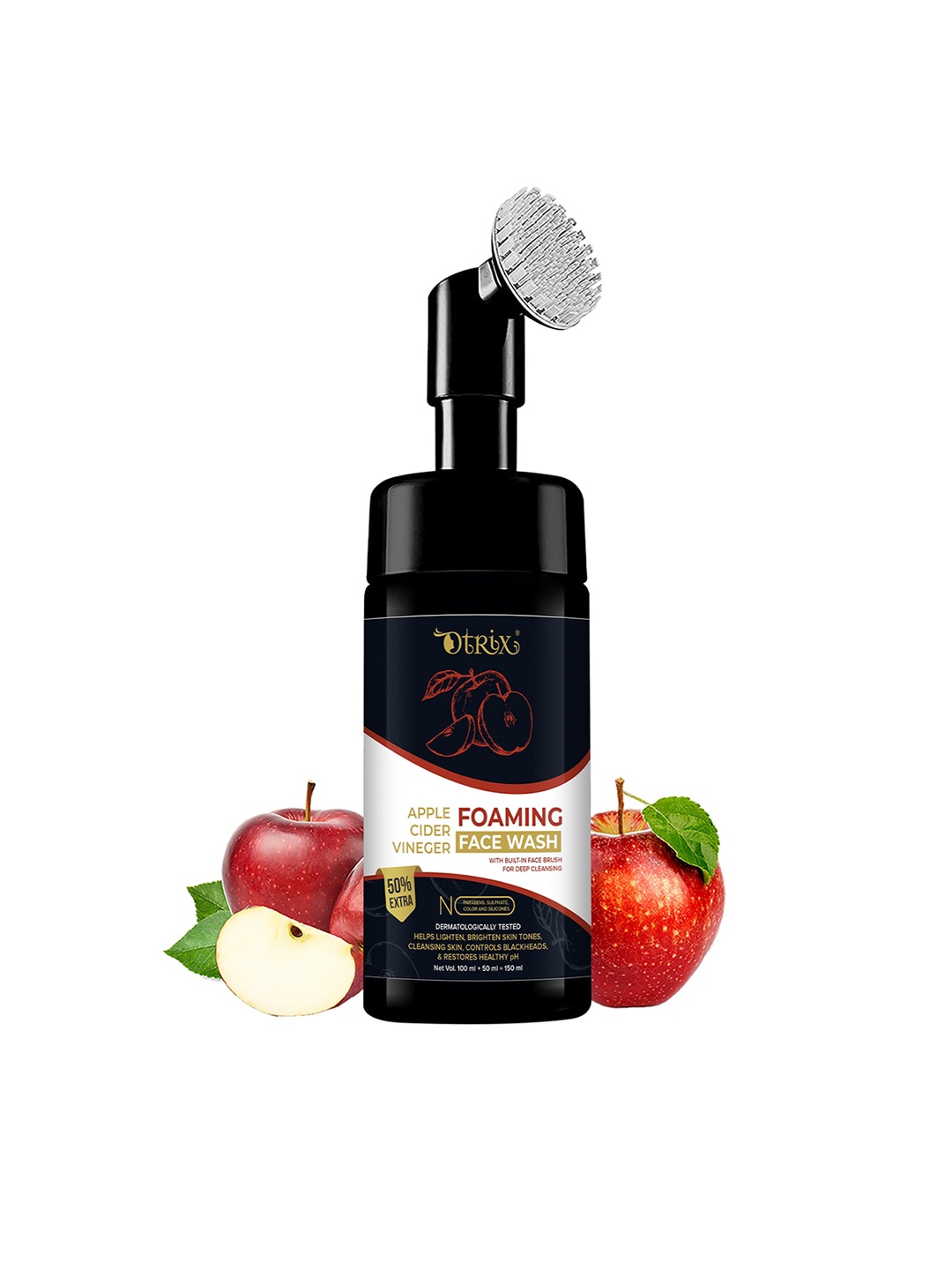

Otrix Apple Cider Vinegar Foaming Face Wash with Built-In Brush - 150 ml, Black