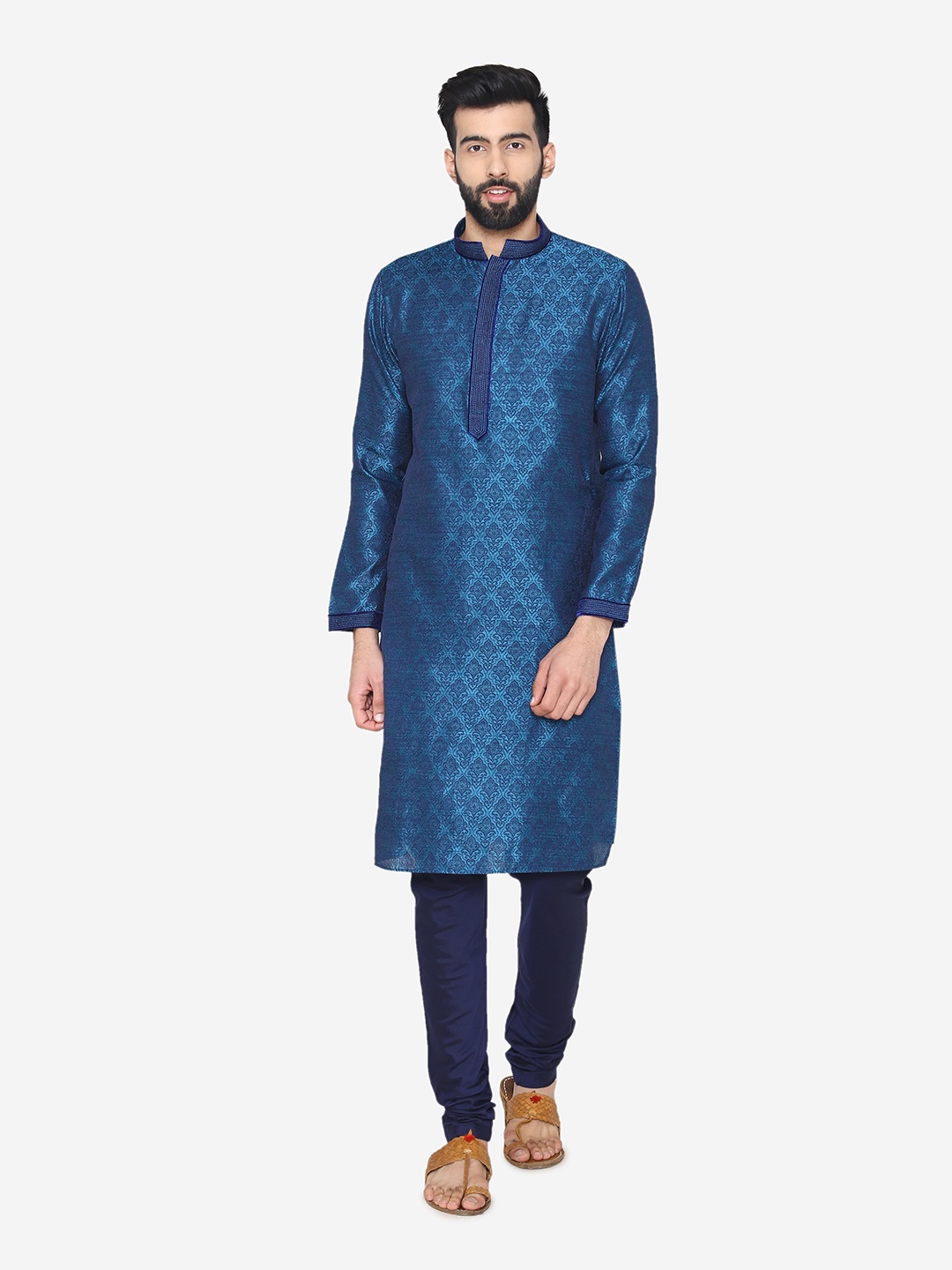 

Manyavar Blue Patterned Kurta Churidar