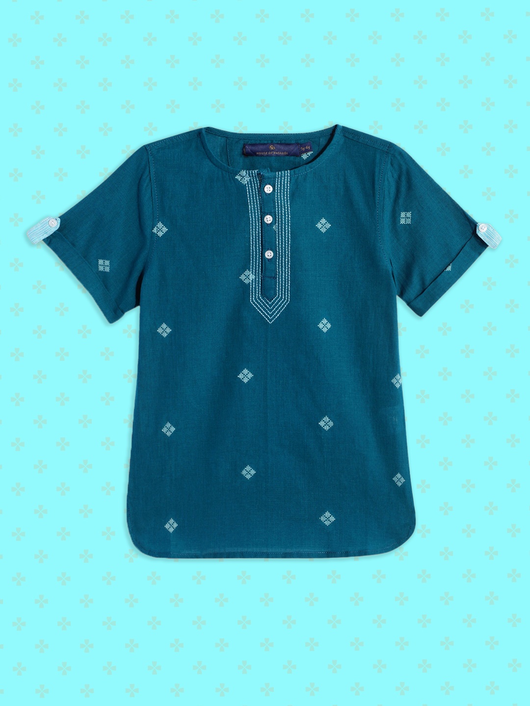 

House of Pataudi Boys Embroidered Kurta, Blue