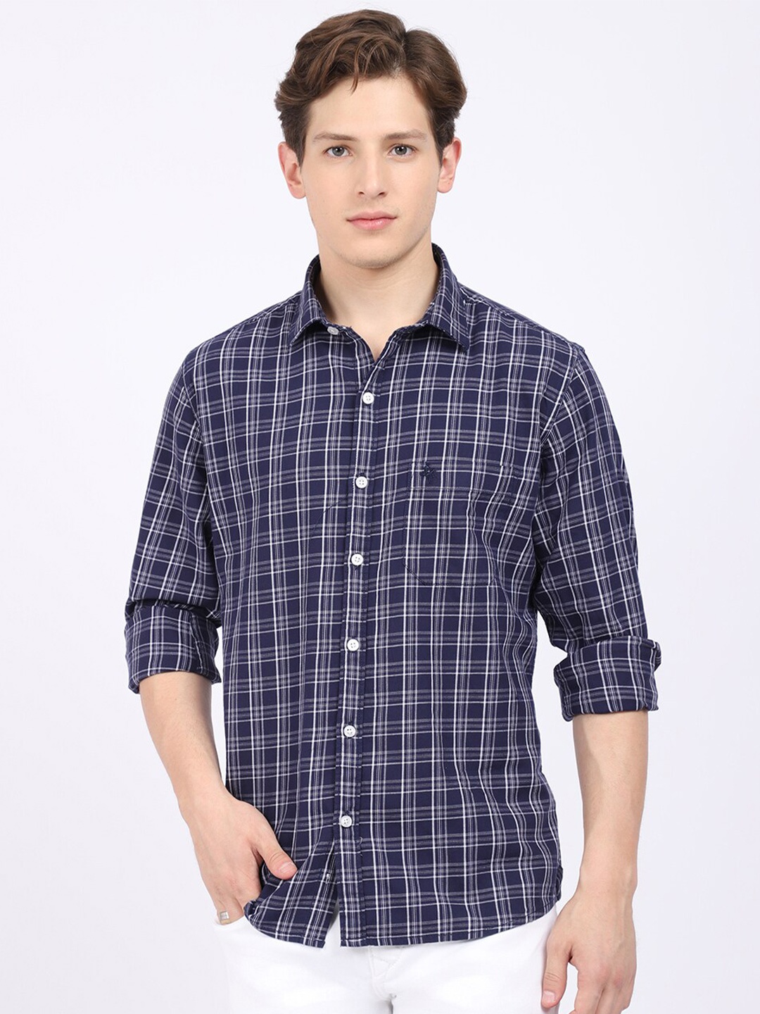 

Cantabil Men Navy Blue Checked Casual Shirt