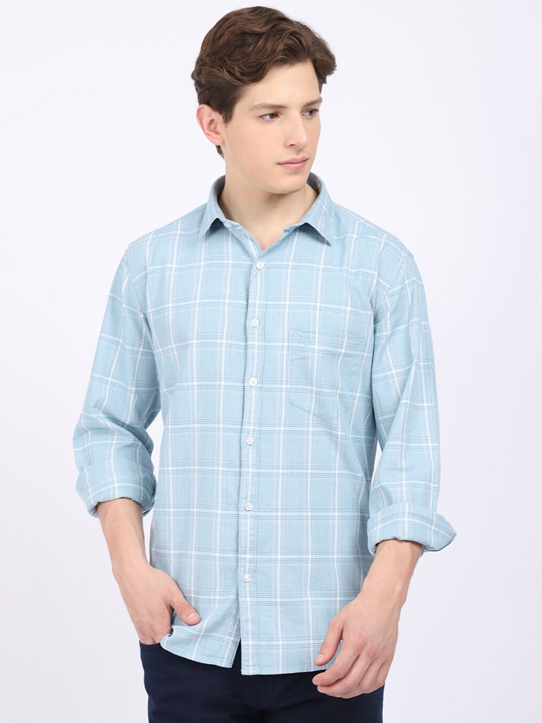 

Cantabil Men Blue Checked Casual Shirt