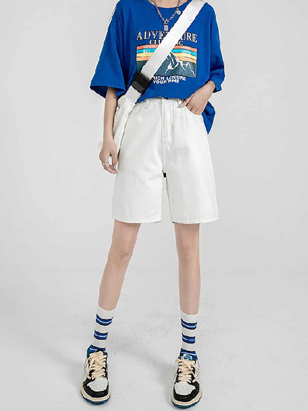 

BoStreet Women White Loose Fit High-Rise Shorts