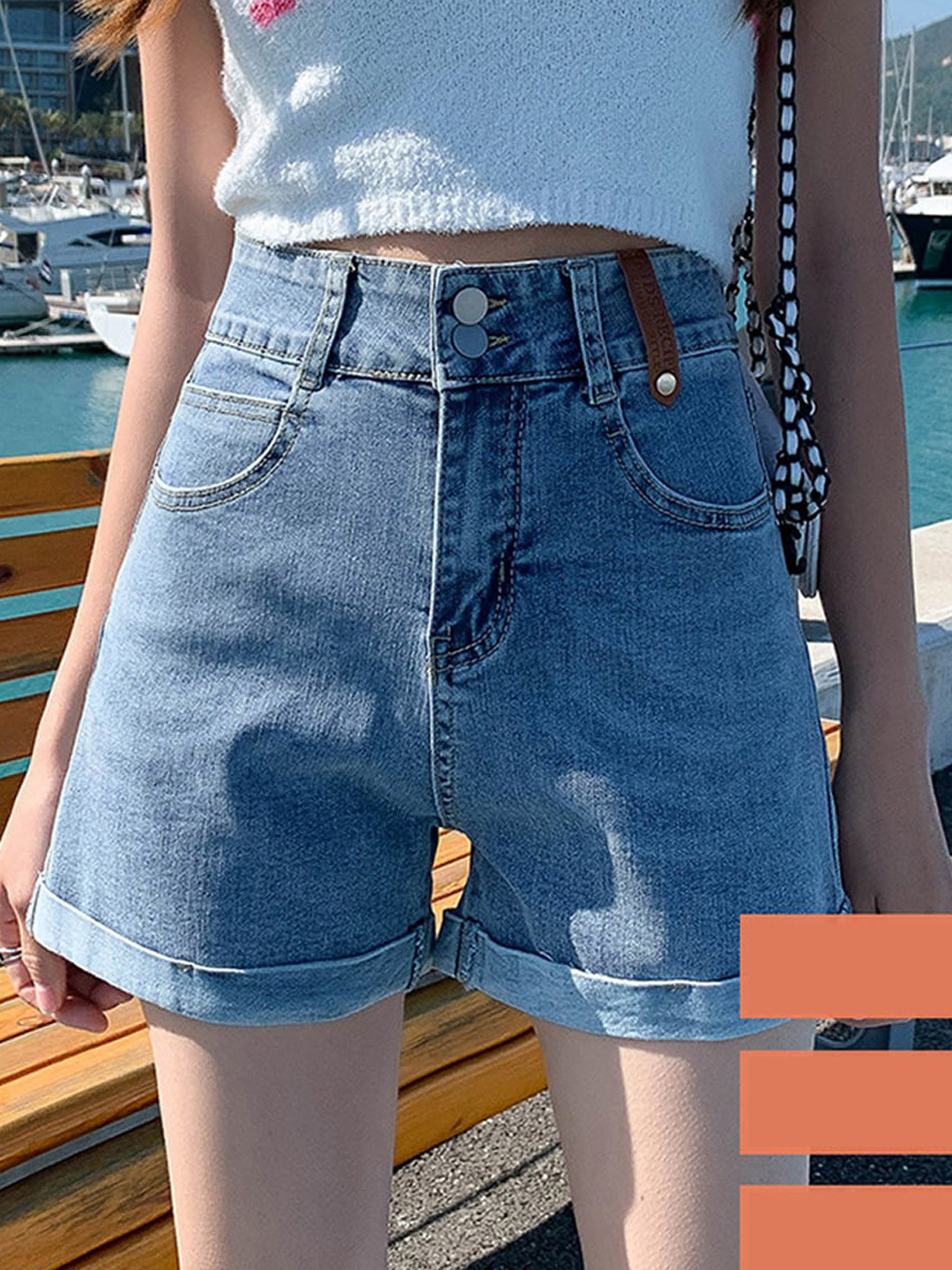 

BoStreet Women Blue Loose Fit High-Rise Denim Shorts