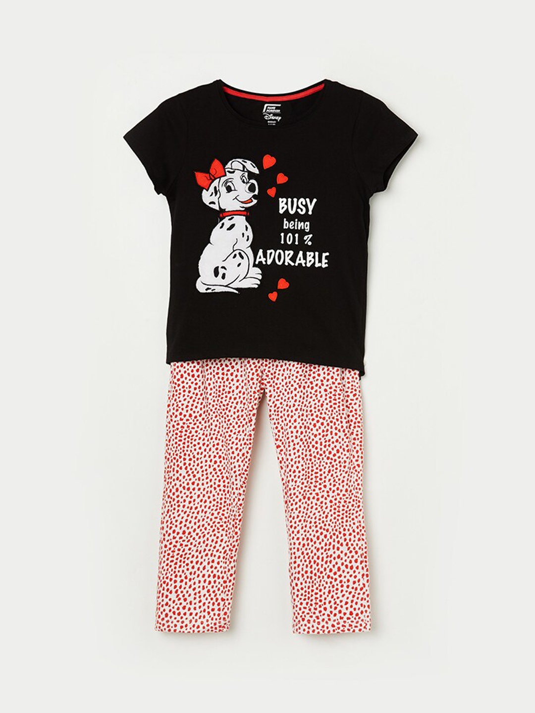 

Fame Forever by Lifestyle Girls Black Dalmatian Printed T-shirt with Pyjamas