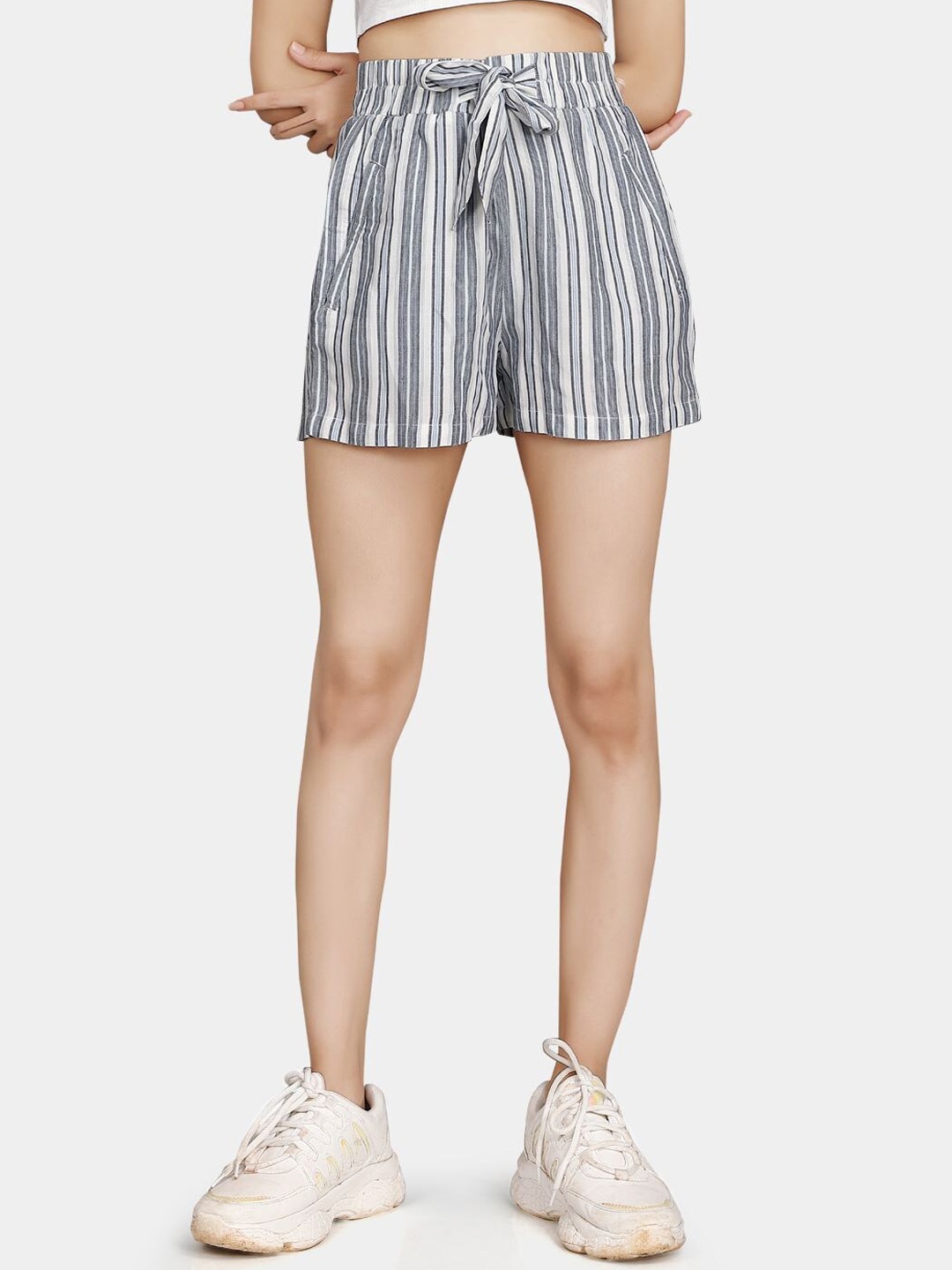 

VASTRADO Women Grey & White Striped Shorts