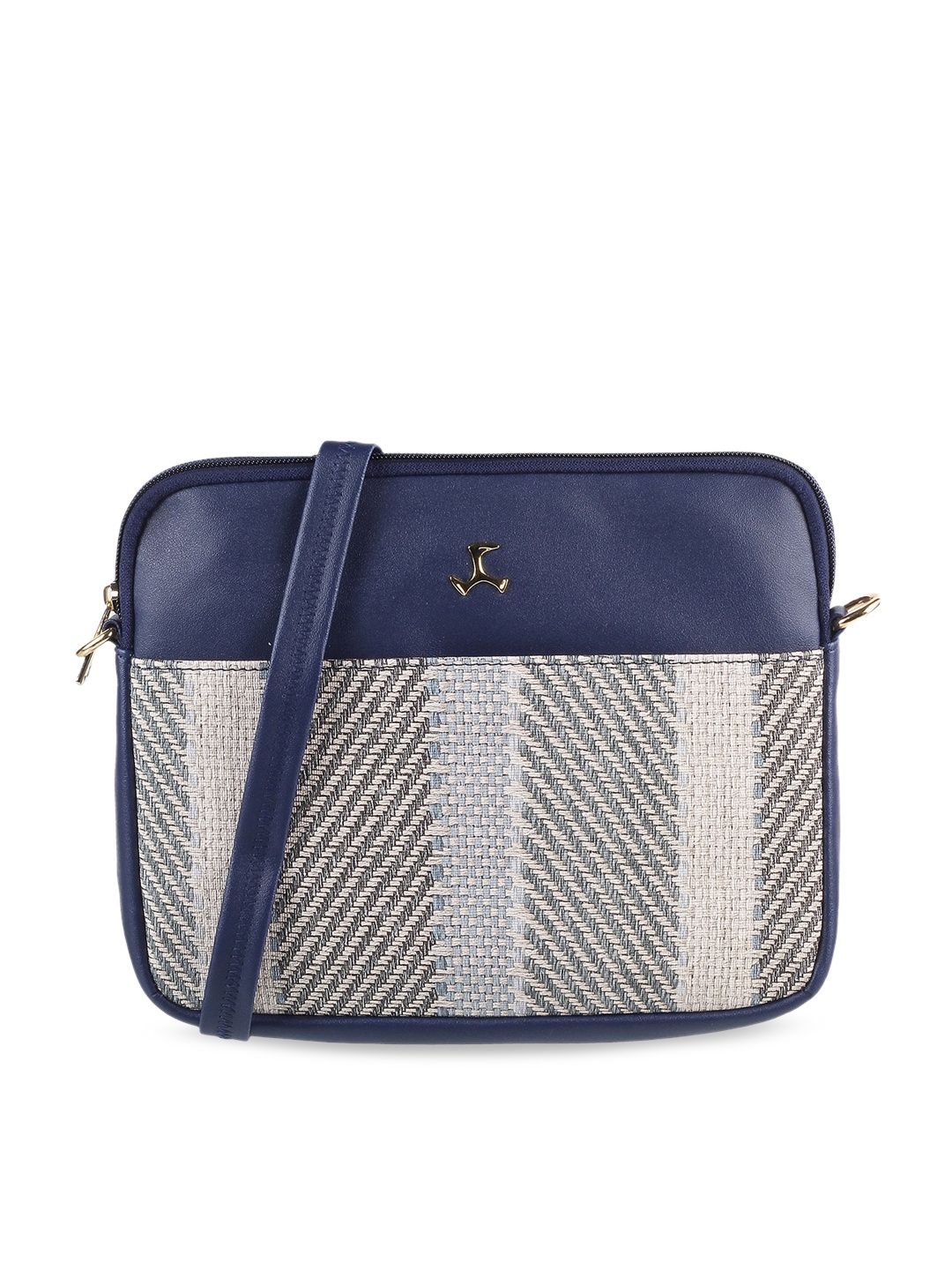 

Mochi Blue Geometric Colourblocked PU Structured Sling Bag