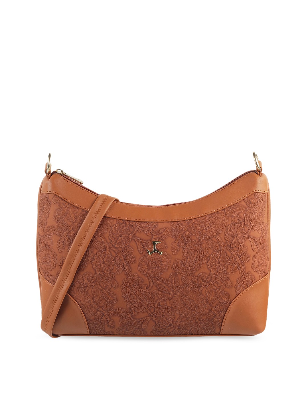

Mochi Tan Floral Textured PU Structured Sling Bag