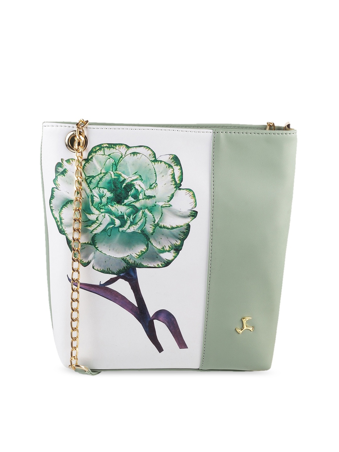 

Mochi Green Colourblocked PU Swagger Sling Bag with Applique