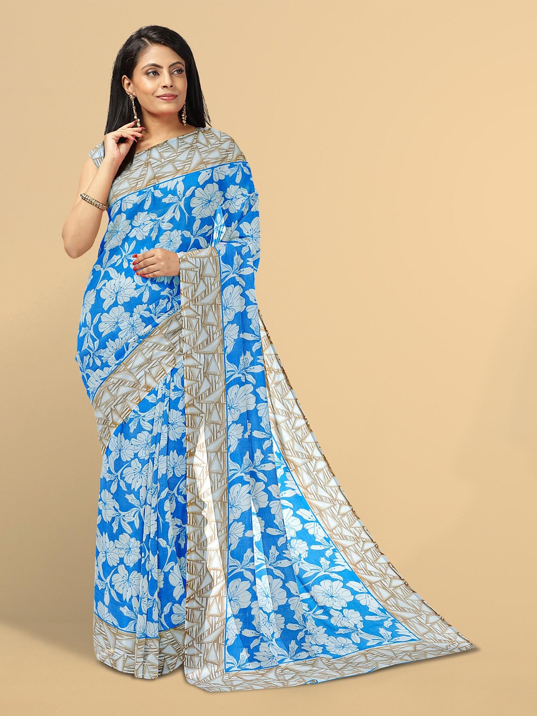 

Kalamandir Blue & White Floral Saree