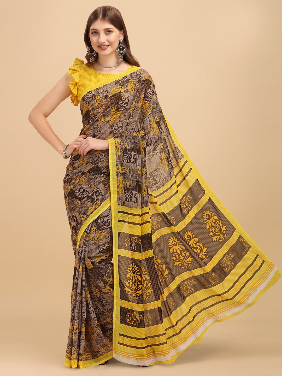 

Sangria Blue & Yellow Ethnic Motifs Saree
