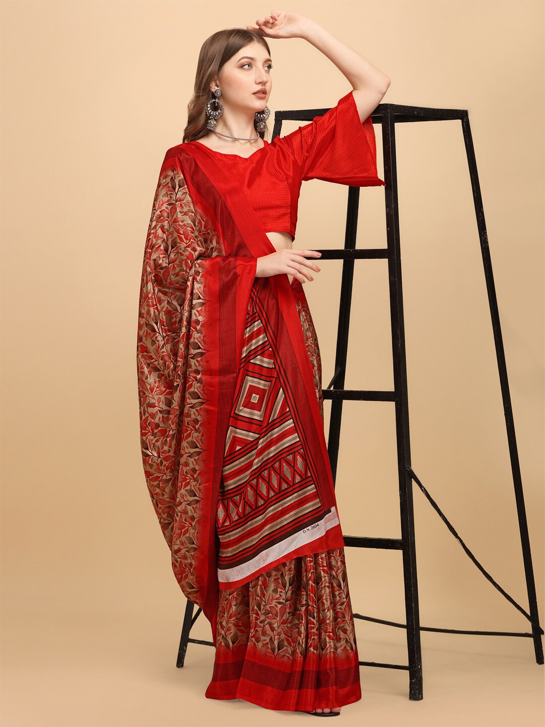 

Sangria Red & Black Floral Saree