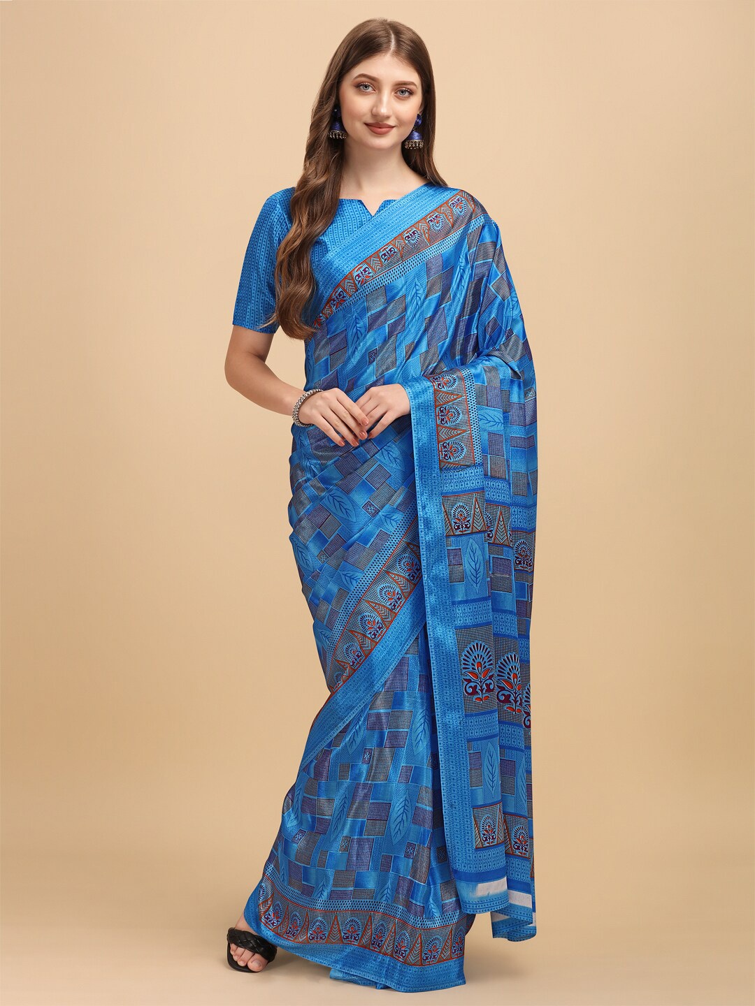 

Sangria Blue & Red Saree