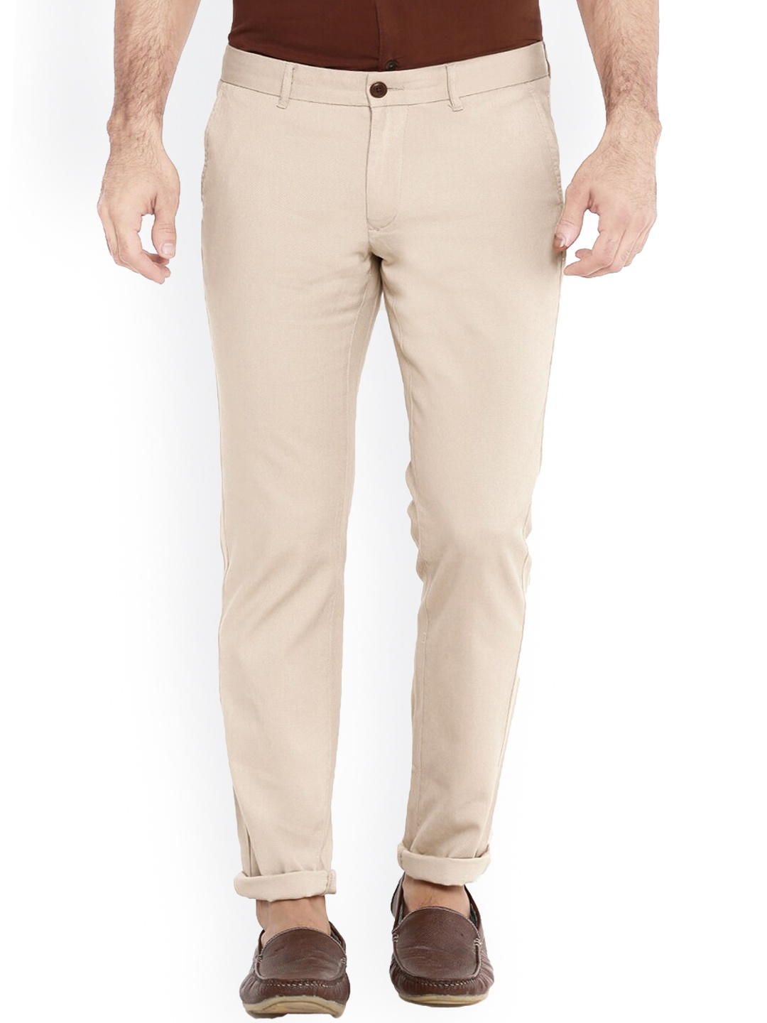 

AD & AV Men Cream-Coloured Classic Easy Wash Chinos Trousers