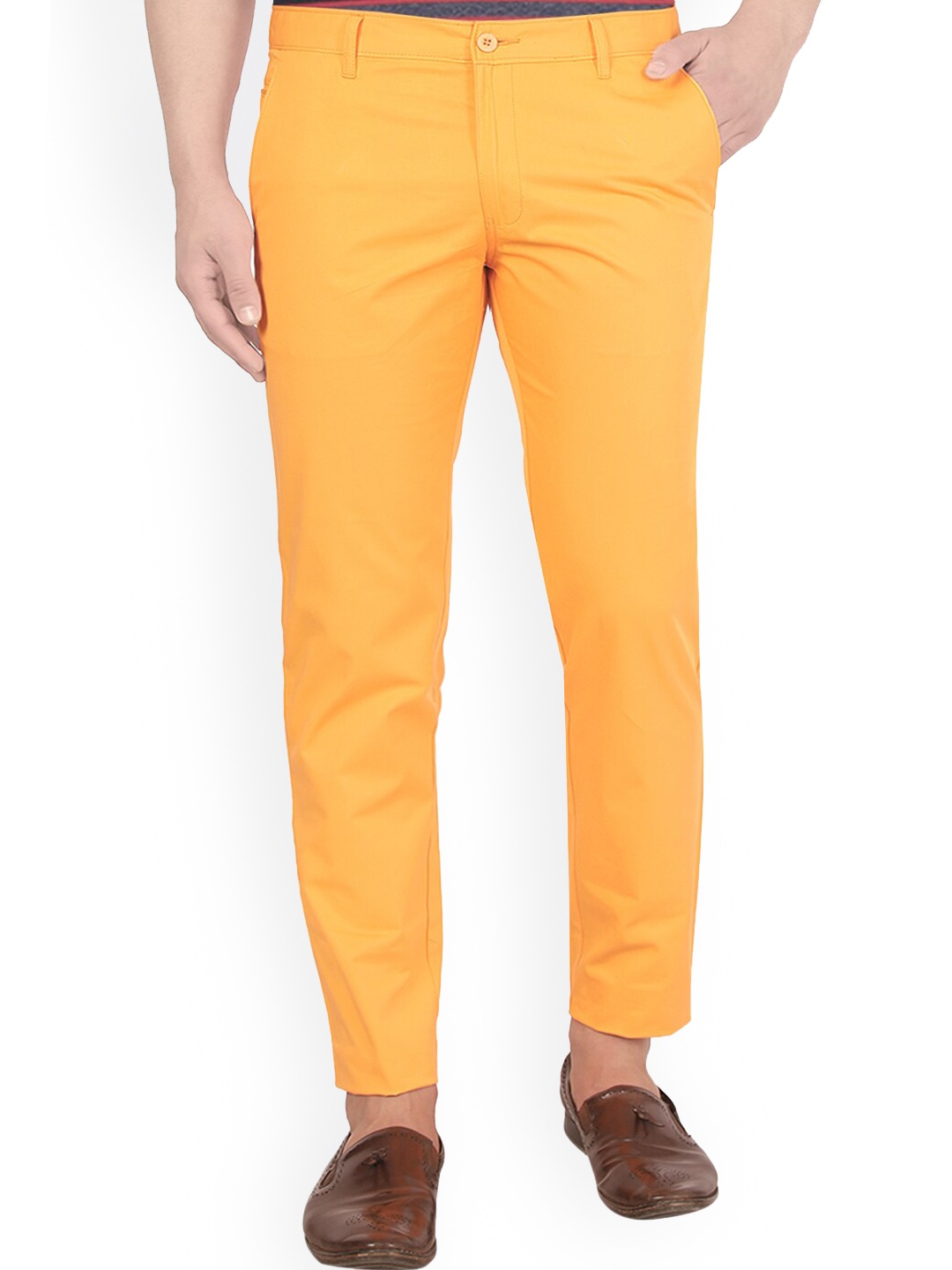 

AD & AV Men Mustard Yellow Classic Easy Wash Regular Cotton Trousers